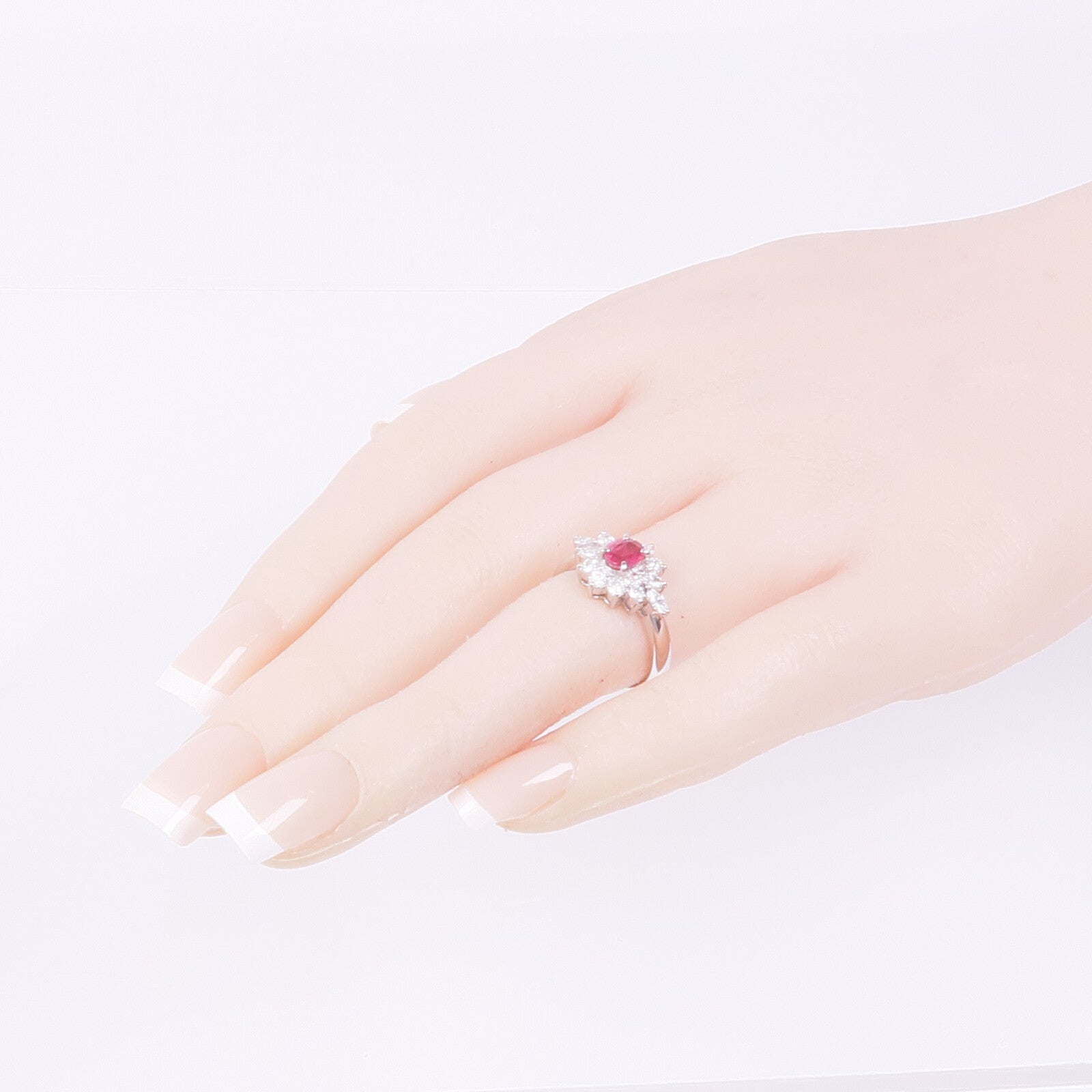 JEWELRY PT850鉑金Ruby Diamond Ring紅寶石/鑽石戒指US#5.75