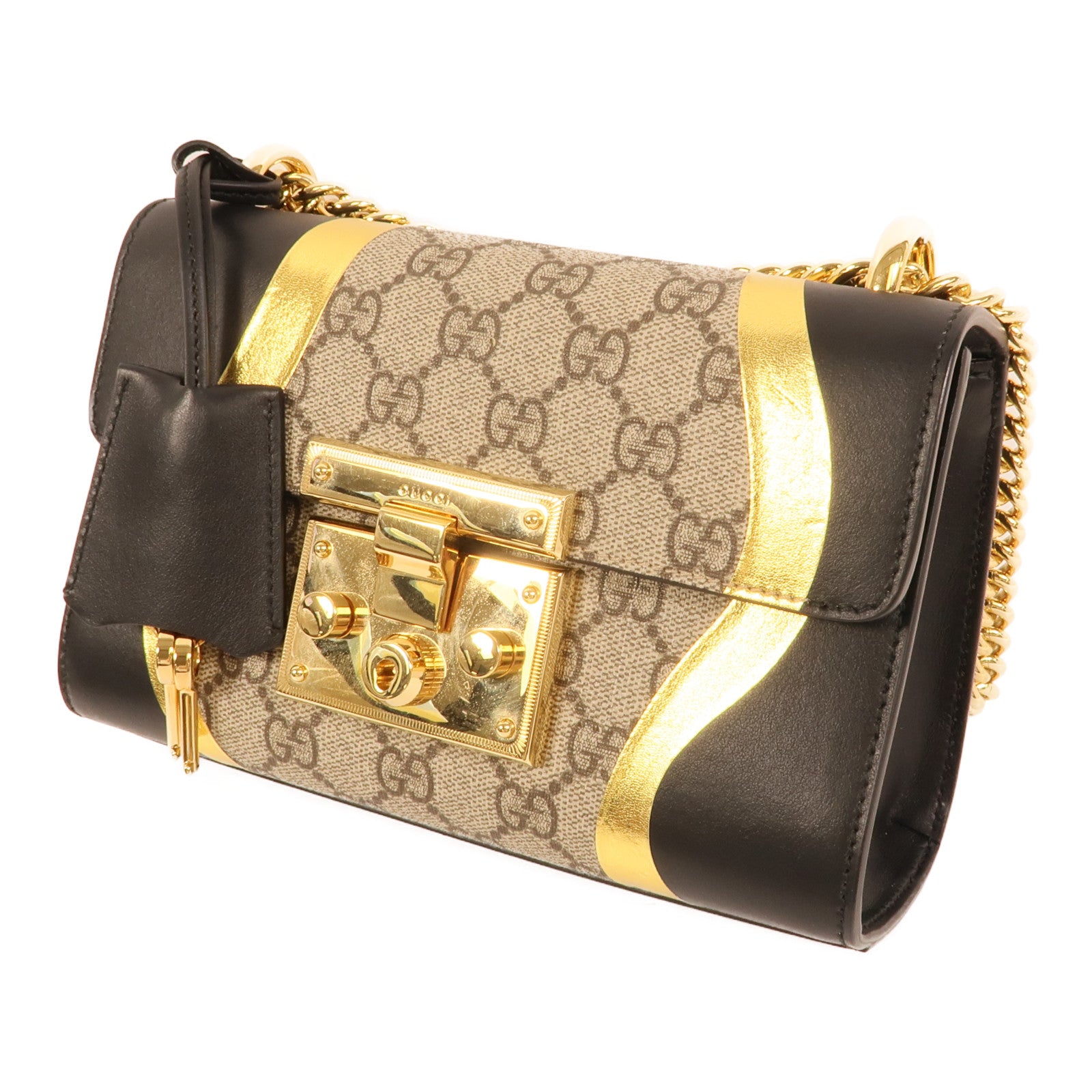 GUCCI 塗層帆布/牛皮皮革Padlock Bag鏈帶肩背袋
