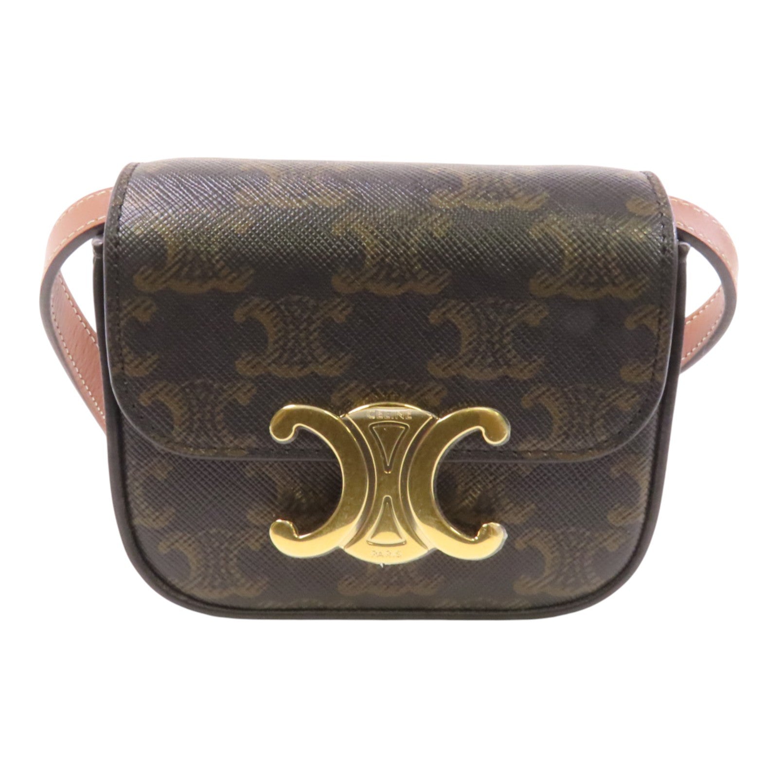 CELINE Trionphe帆布Mini Claude金扣肩背袋