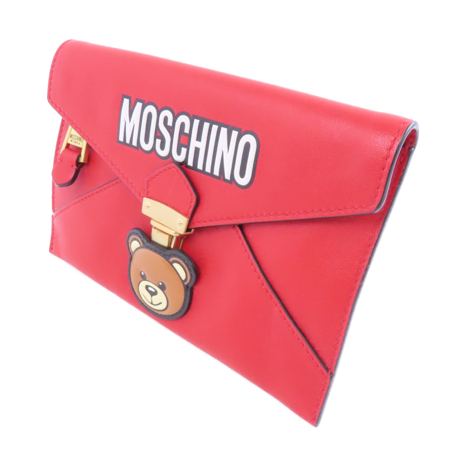 MOSCHINO 牛皮皮革Clutch Bag金扣手拿包紅色