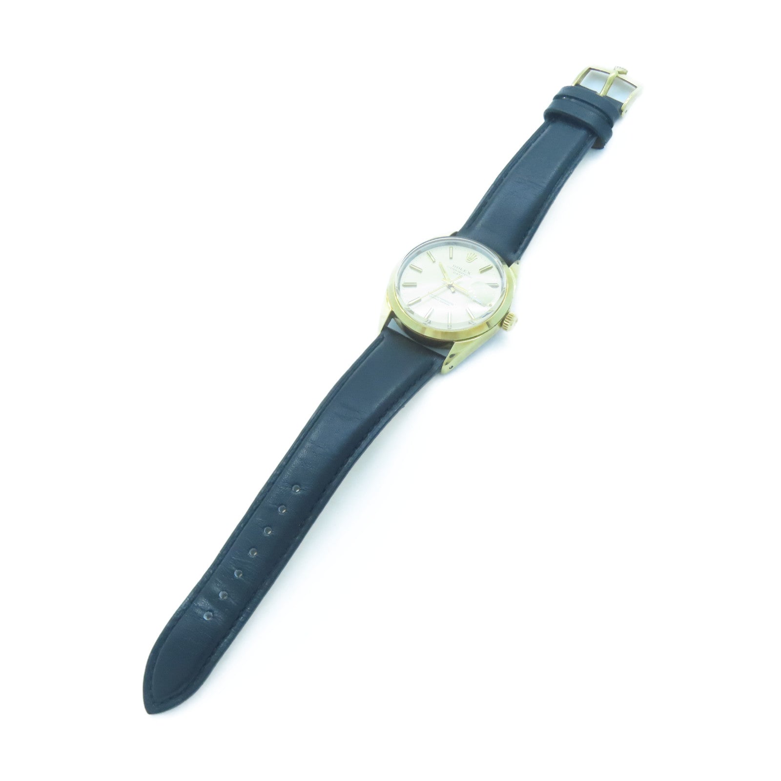 ROLEX Oyster Perpetual Date鍍金/皮革帶手錶自動機芯金色