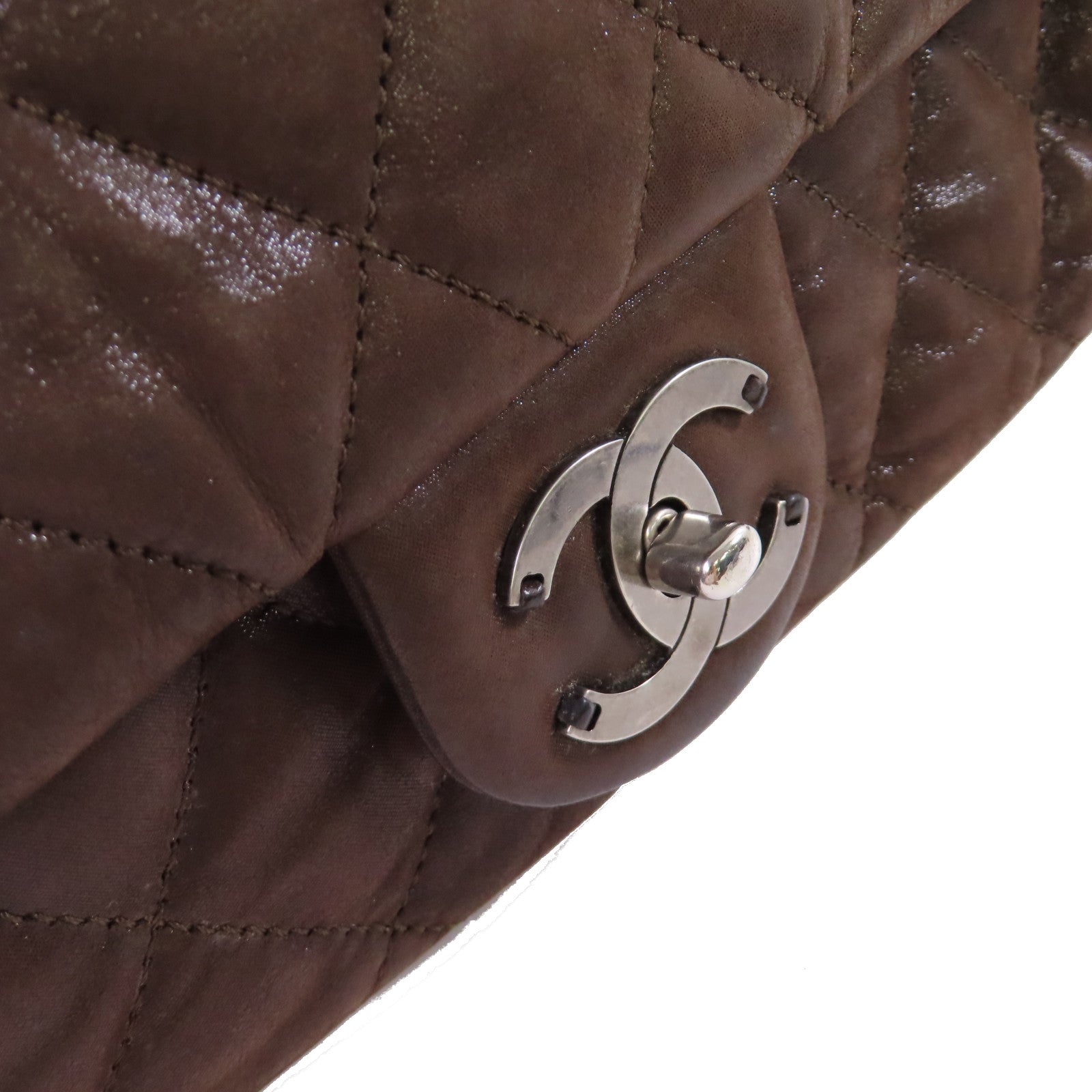 CHANEL 菱格牛皮皮革Chain Shoulder Bag銀扣鏈帶肩背袋啡色
