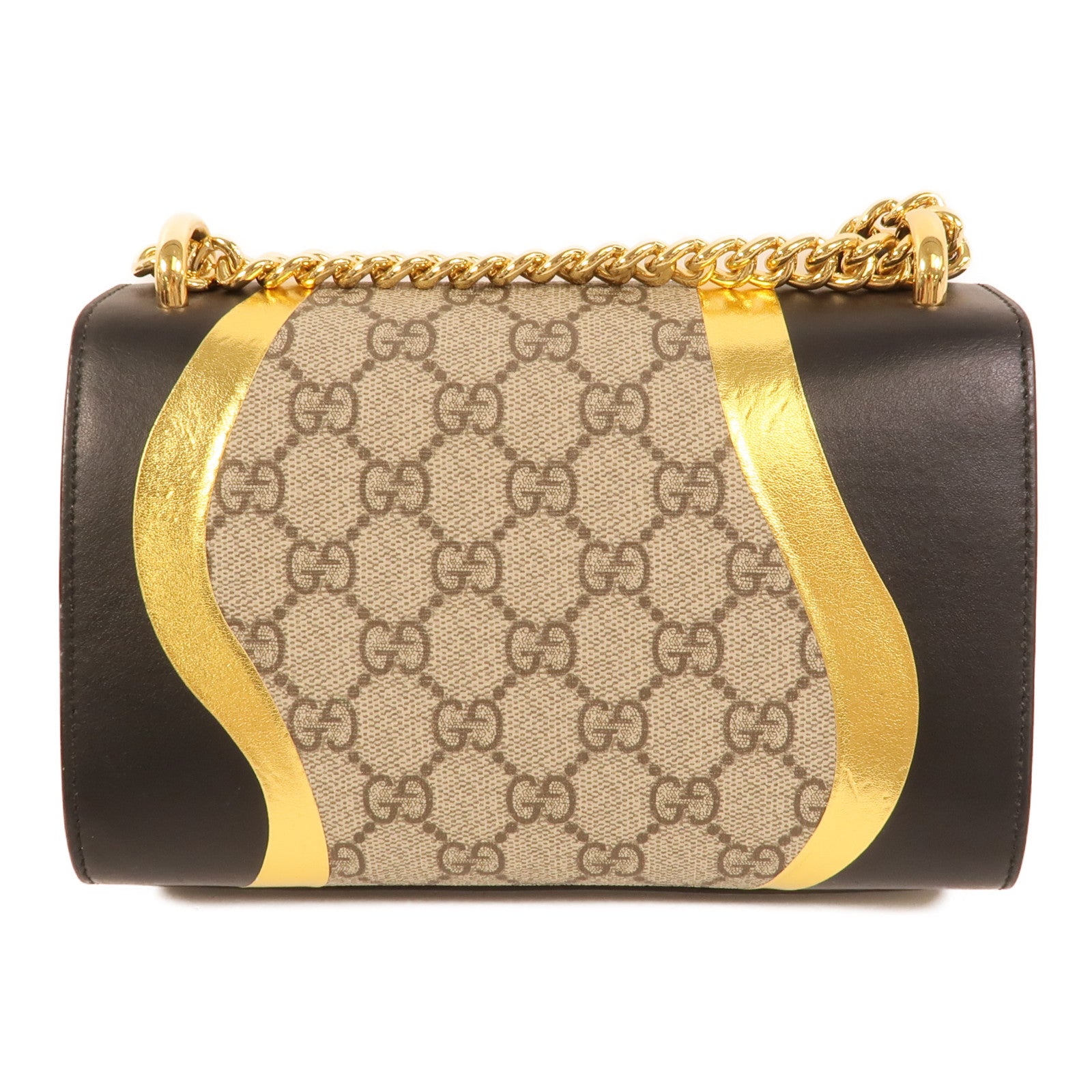 GUCCI 塗層帆布/牛皮皮革Padlock Bag鏈帶肩背袋