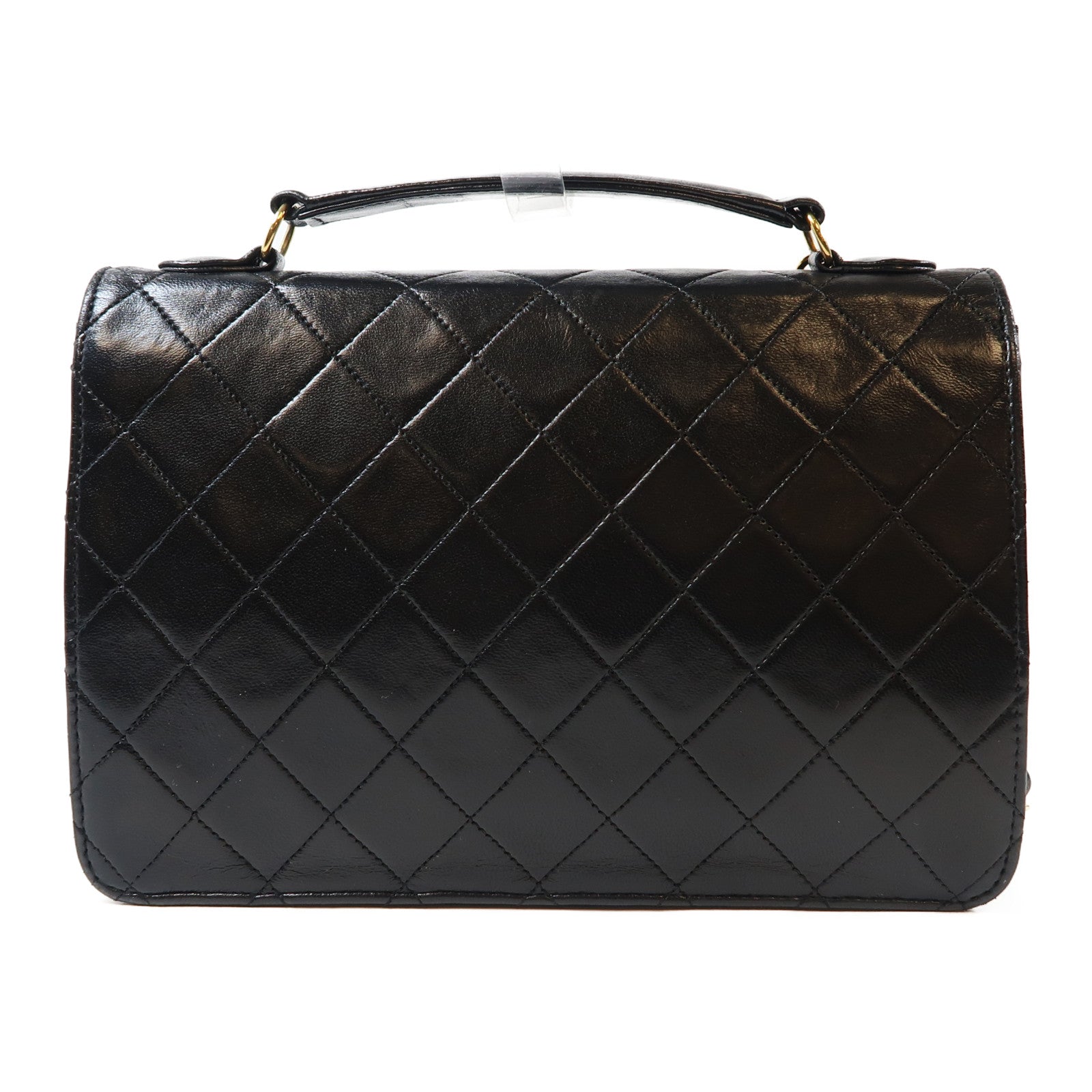 CHANEL 菱格牛皮皮革Shoulder Bag金扣手挽鏈帶肩背兩用袋黑色