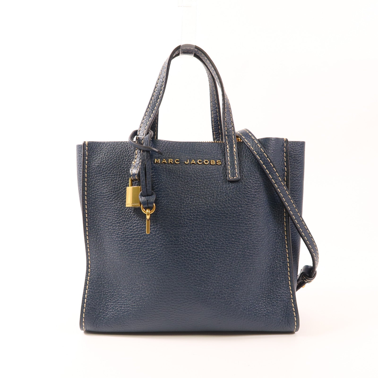 MARC JACOBS GHW Shoulder Bag 2 Way Shoulder Bag Handbag Calfskin Leather Navy