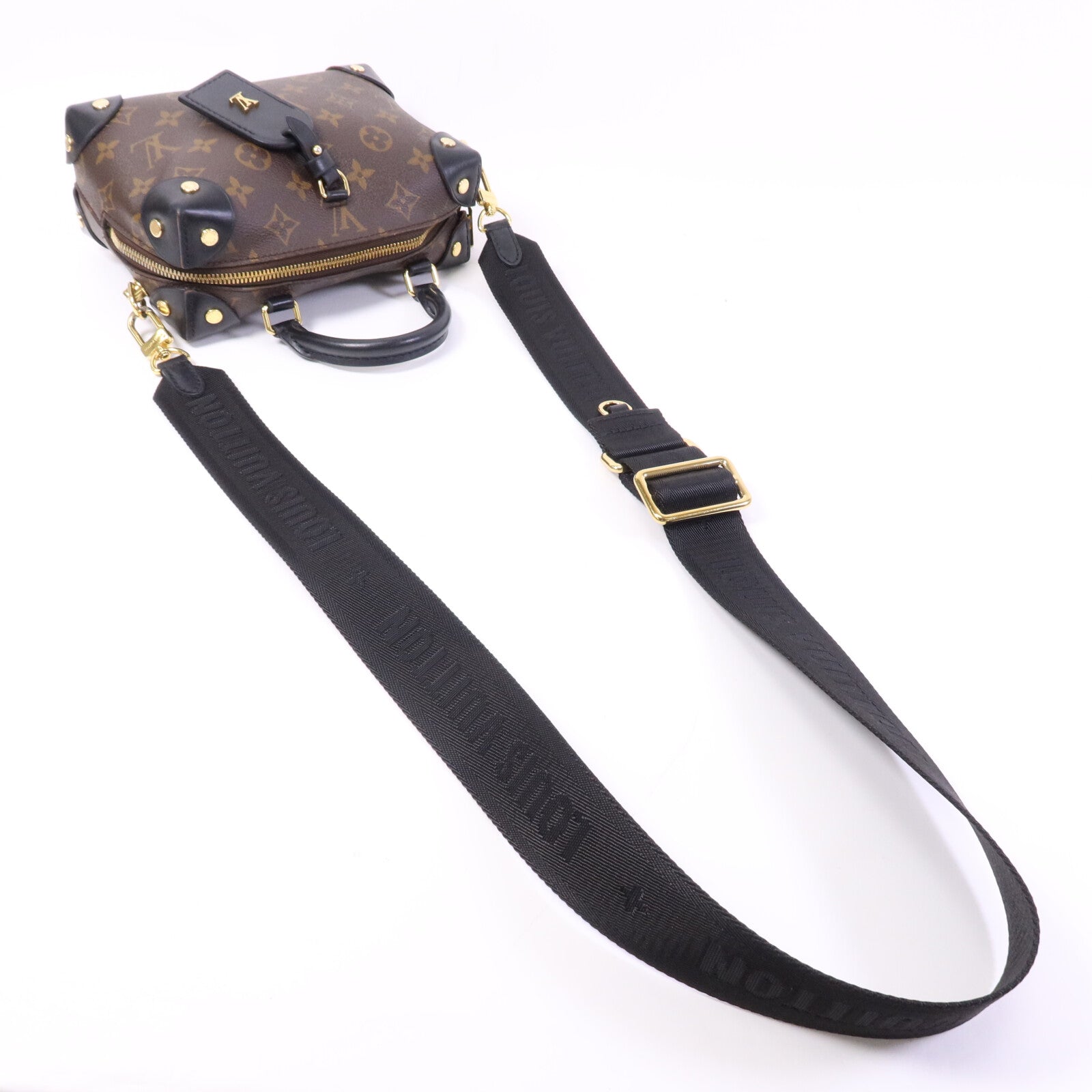 LOUIS VUITTON Monogram Petite Malle Souple金扣手挽肩背兩用袋棕色