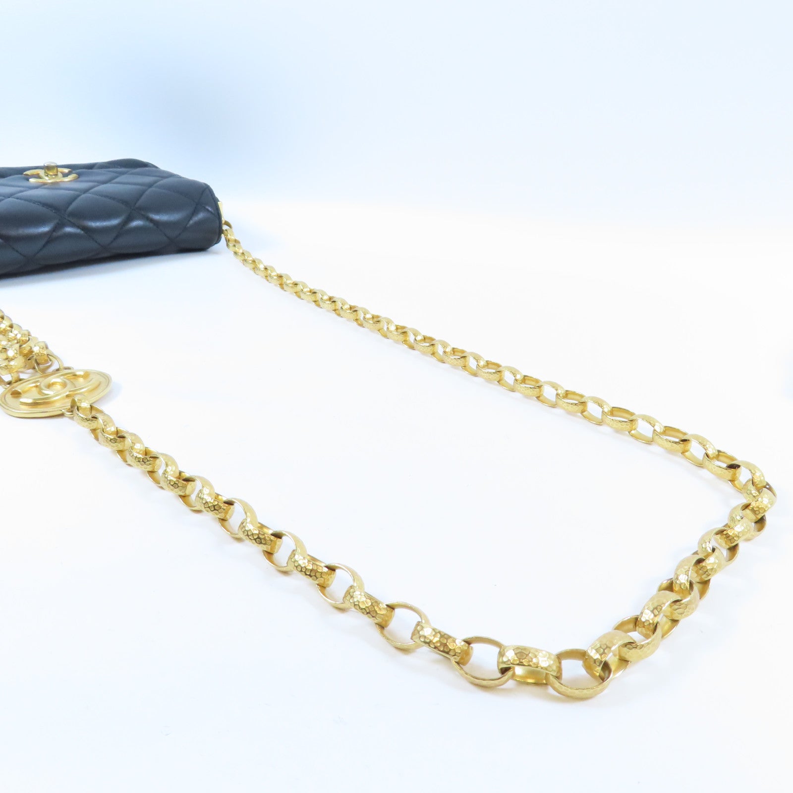 CHANEL 【激減優惠】菱格羊皮皮革Chain Shoulder金扣金扣肩背袋黑色