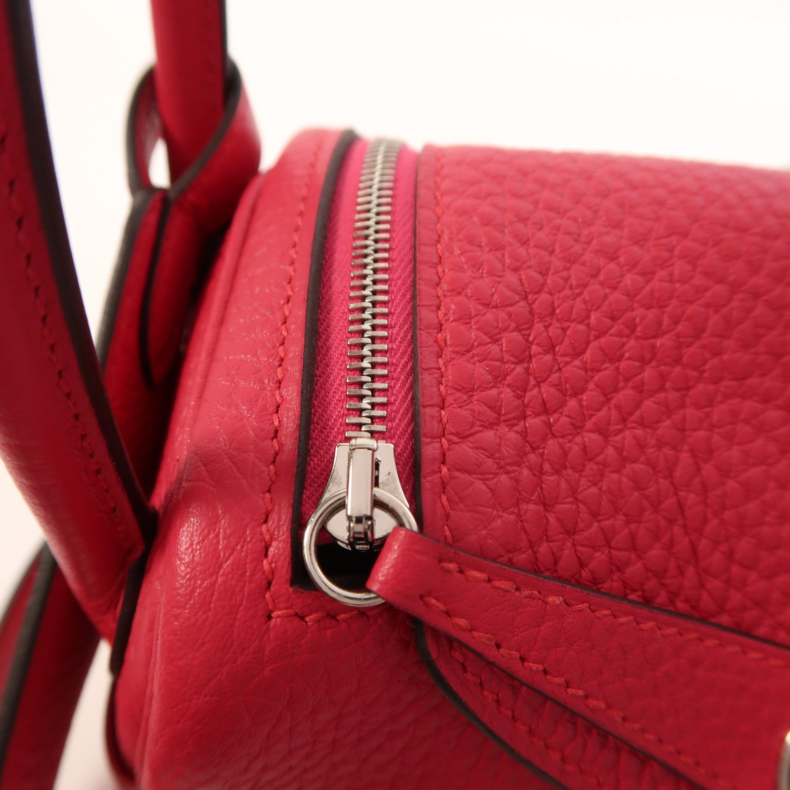 HERMES Clemence皮革Mini Lindy銀扣手挽肩背兩用袋Rose Extreme