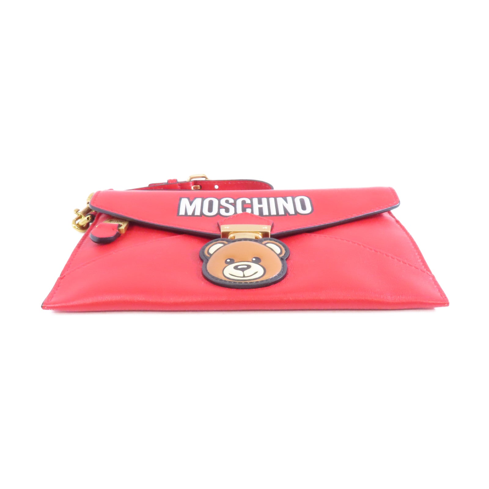 MOSCHINO 牛皮皮革Clutch Bag金扣手拿包紅色