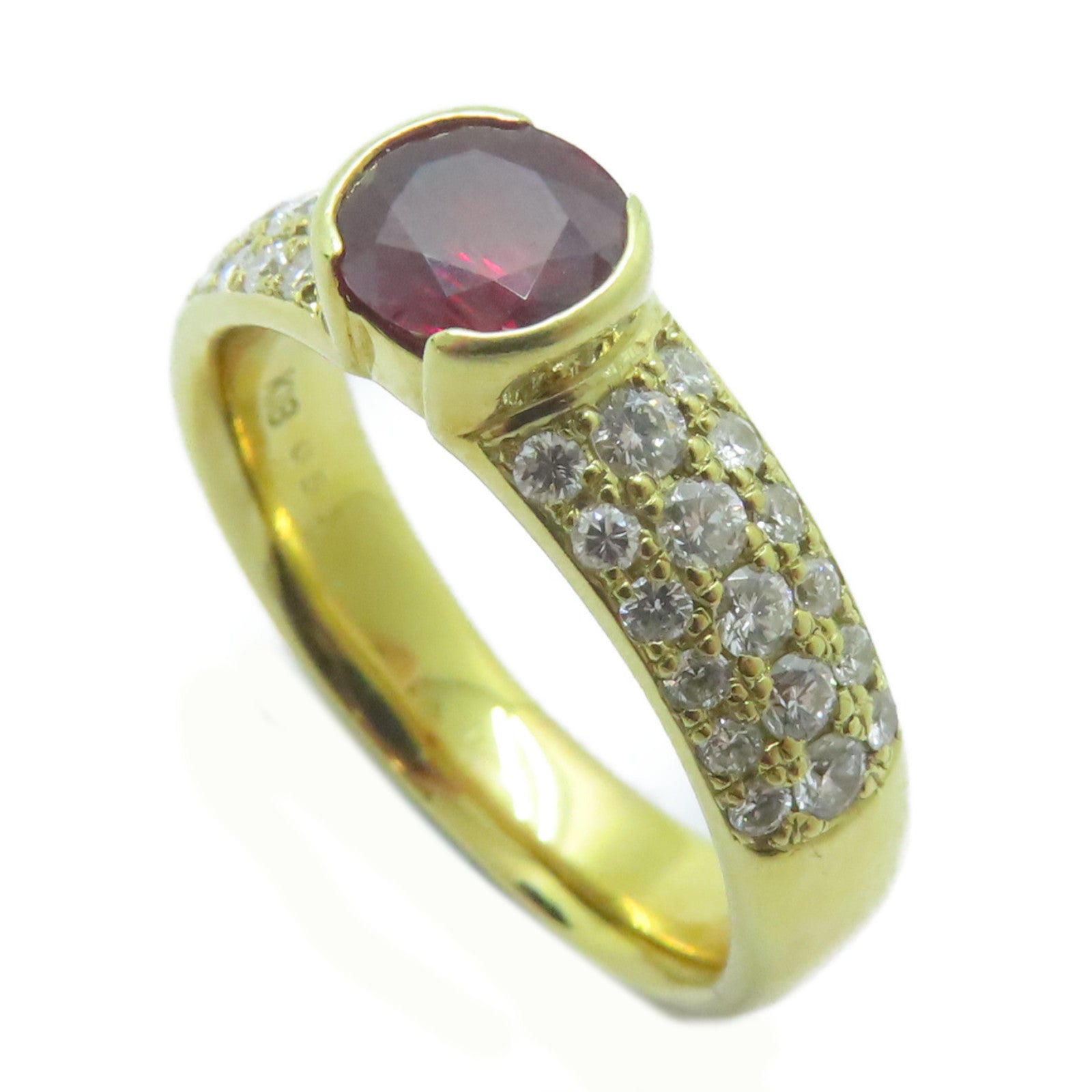 JEWELRY 【激減優惠】18K黃金Ruby Ring 1.01ct紅寶石/0.55ct鑽石戒指US#7.5