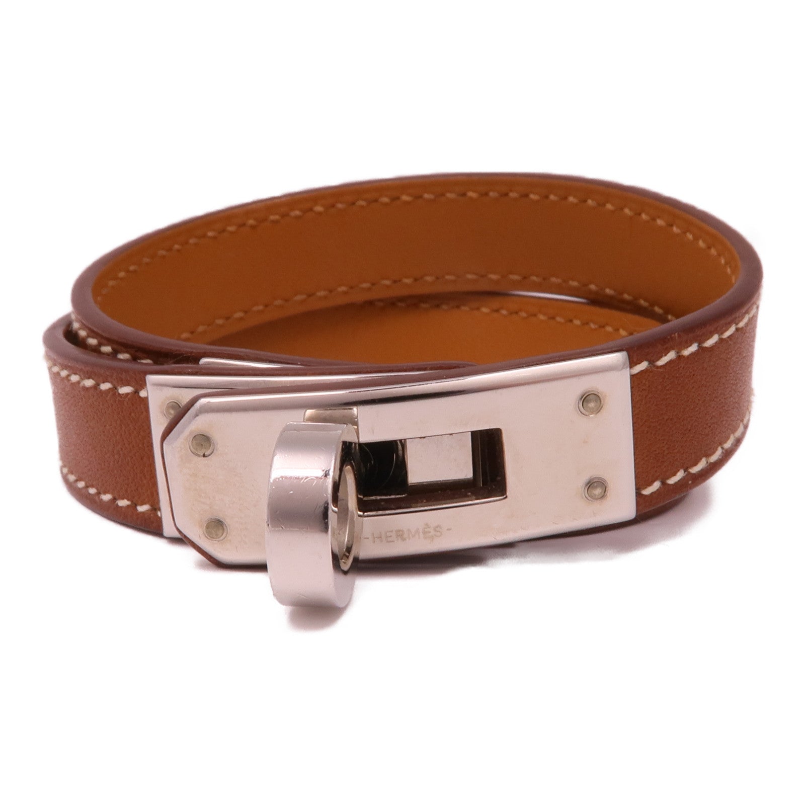 HERMES Swift皮革Kelly Double Tour Bracelet銀扣手鏈Brown