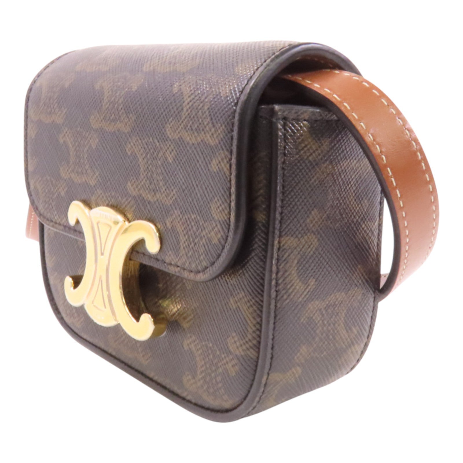 CELINE Trionphe帆布Mini Claude金扣肩背袋