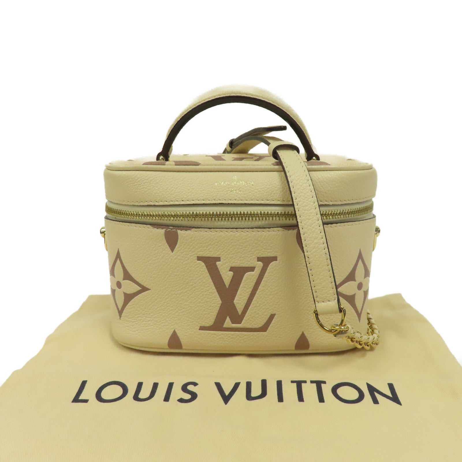 LOUIS VUITTON Monogram Empreinte Vanity金扣手挽肩背兩用袋米色