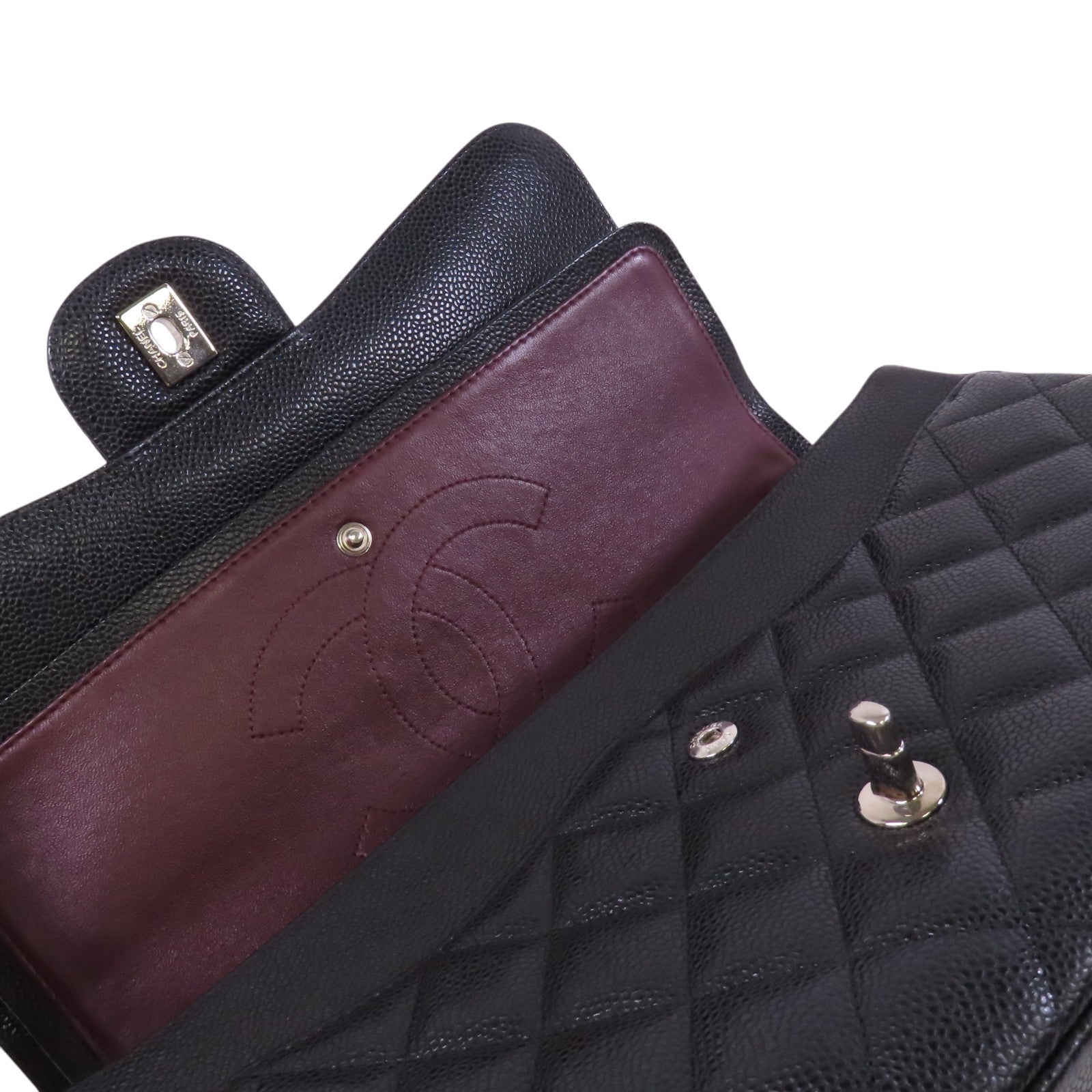 CHANEL 牛皮皮革Large Classic 30銀扣鏈帶肩背袋