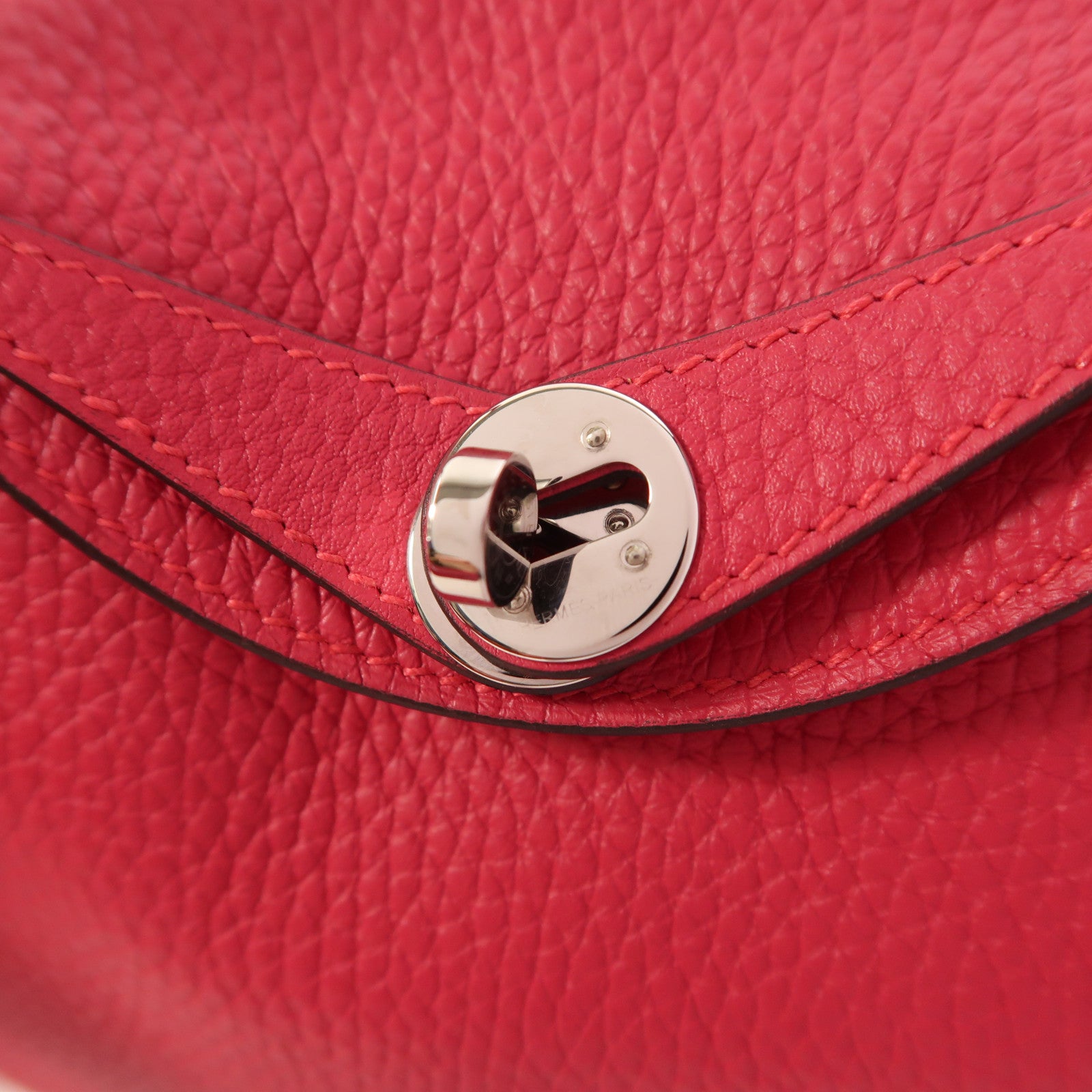 HERMES Clemence皮革Mini Lindy銀扣手挽肩背兩用袋Rose Extreme
