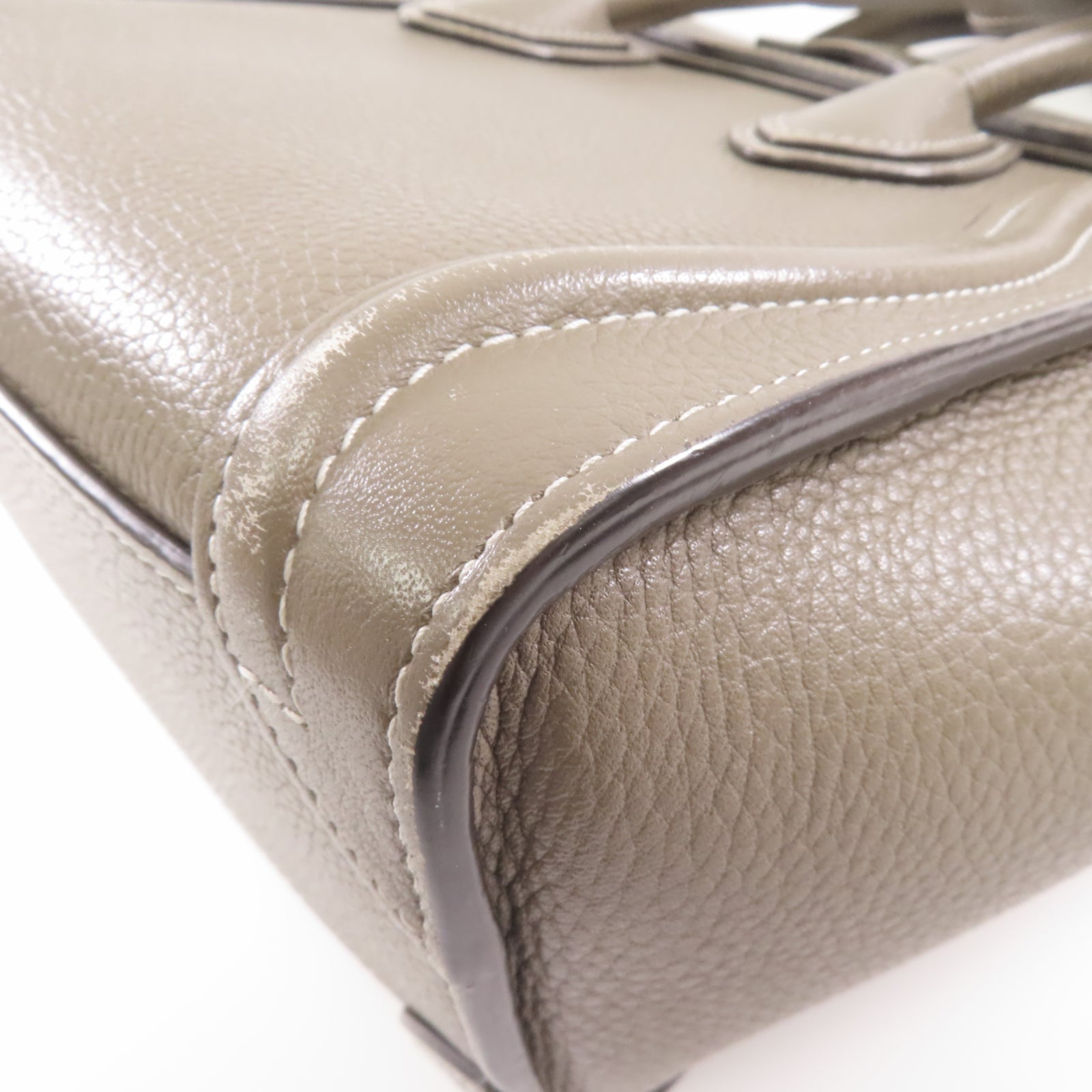 CELINE 牛皮皮革Nano Luggage銀扣手挽肩背兩用袋灰色
