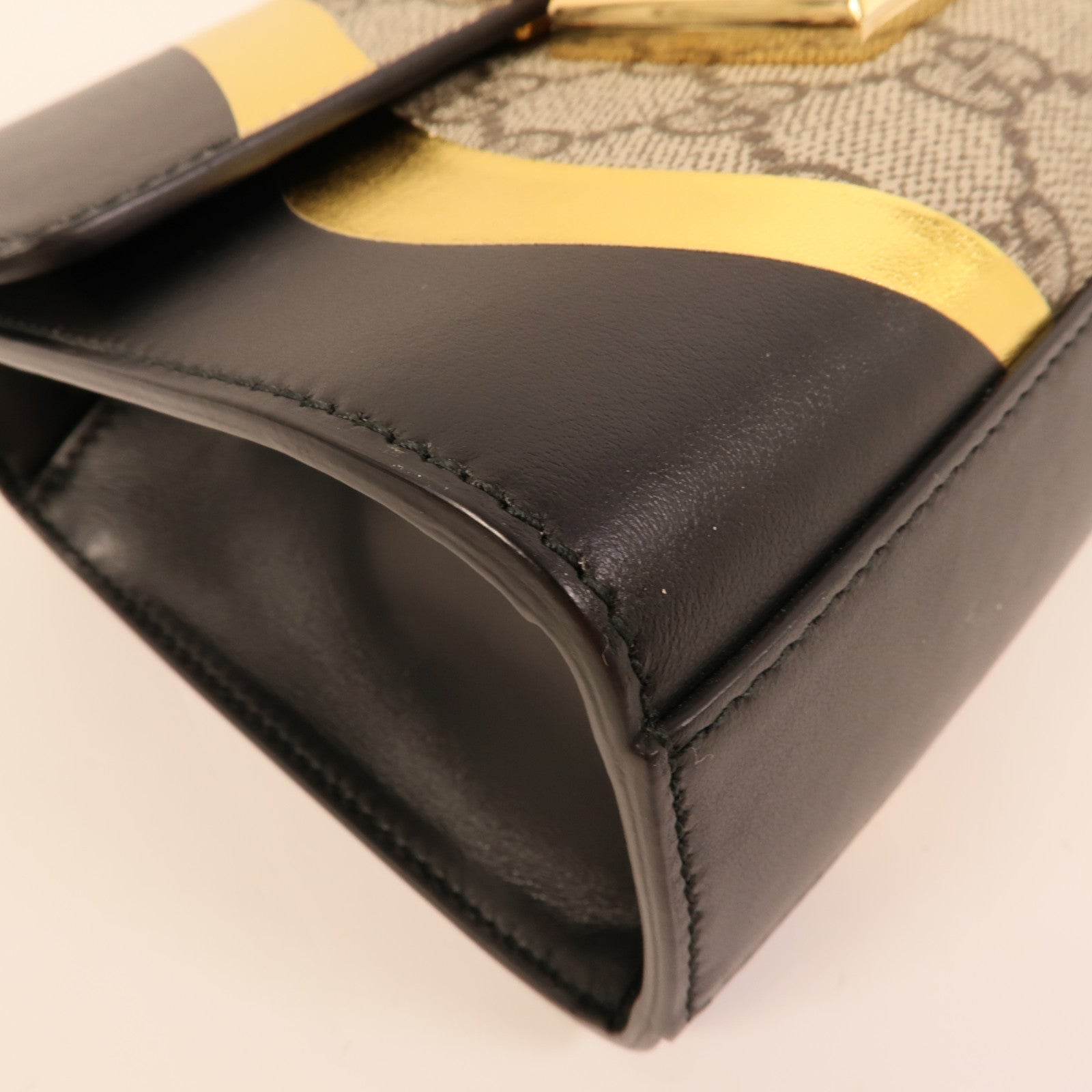 GUCCI 塗層帆布/牛皮皮革Padlock Bag鏈帶肩背袋