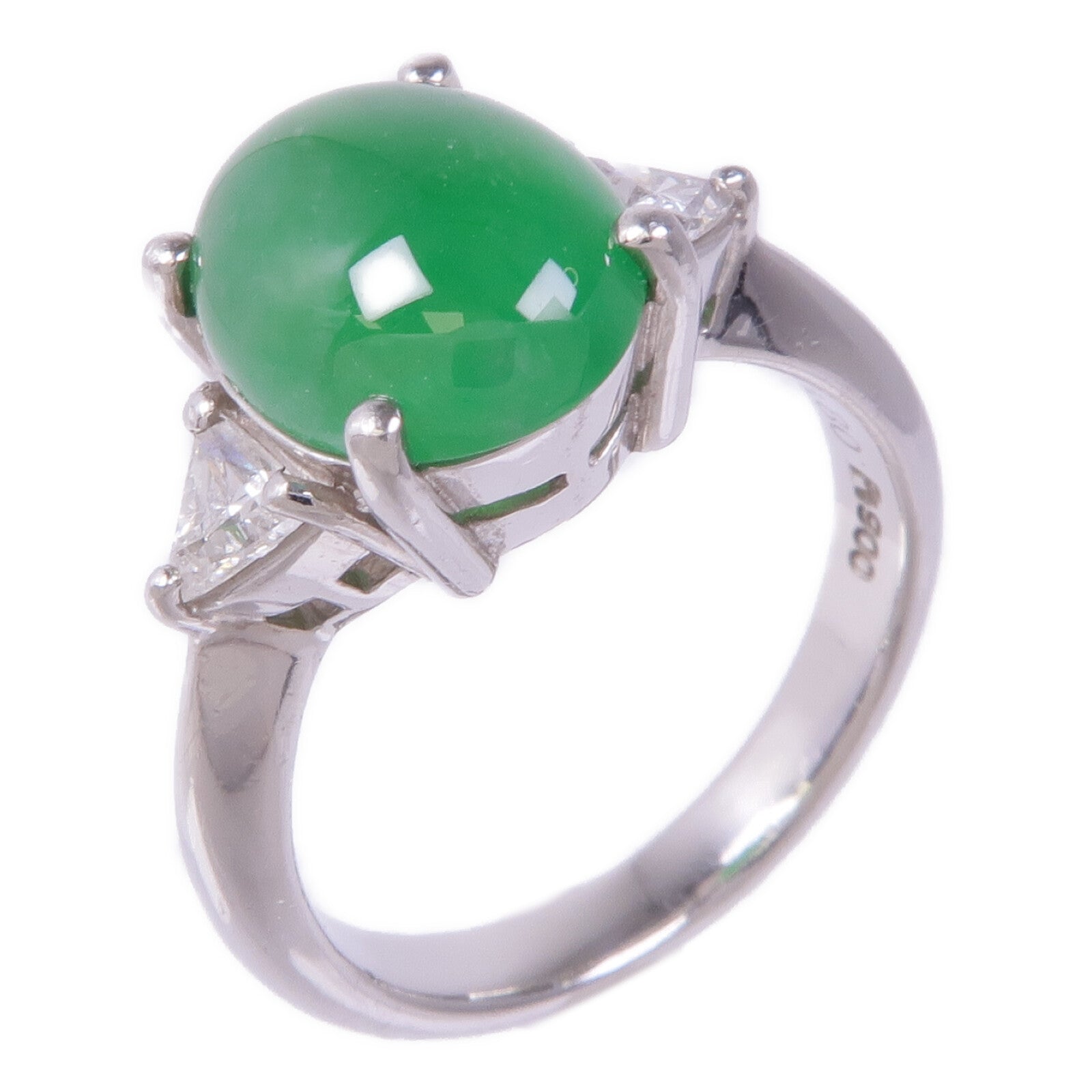 JEWELRY PT900鉑金Jade Diamond Ring翡翠/鑽石戒指US#6.75