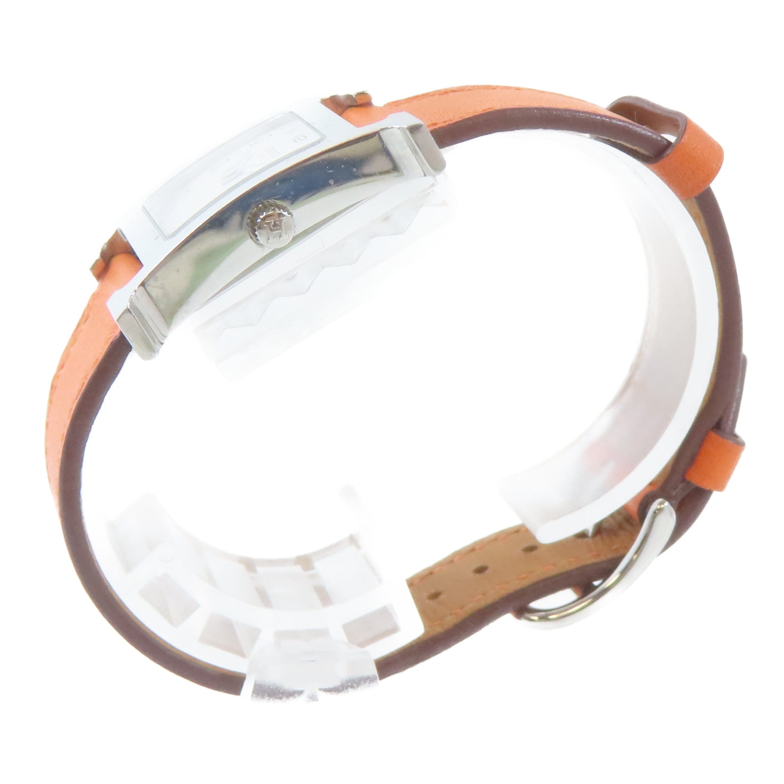 HERMES H watch不鏽鋼/皮革手錶石英機芯白色#16cm