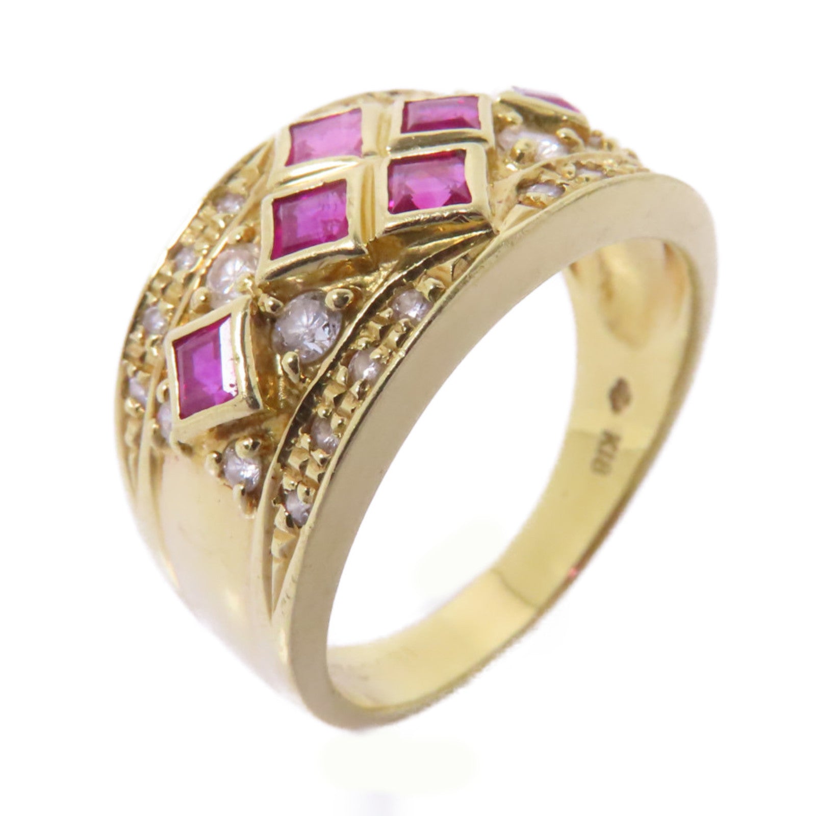 JEWELRY 【激減優惠】18K黃金Ruby Ring 0.70ct紅寶石/0.031ct鑽石戒指US#7.25