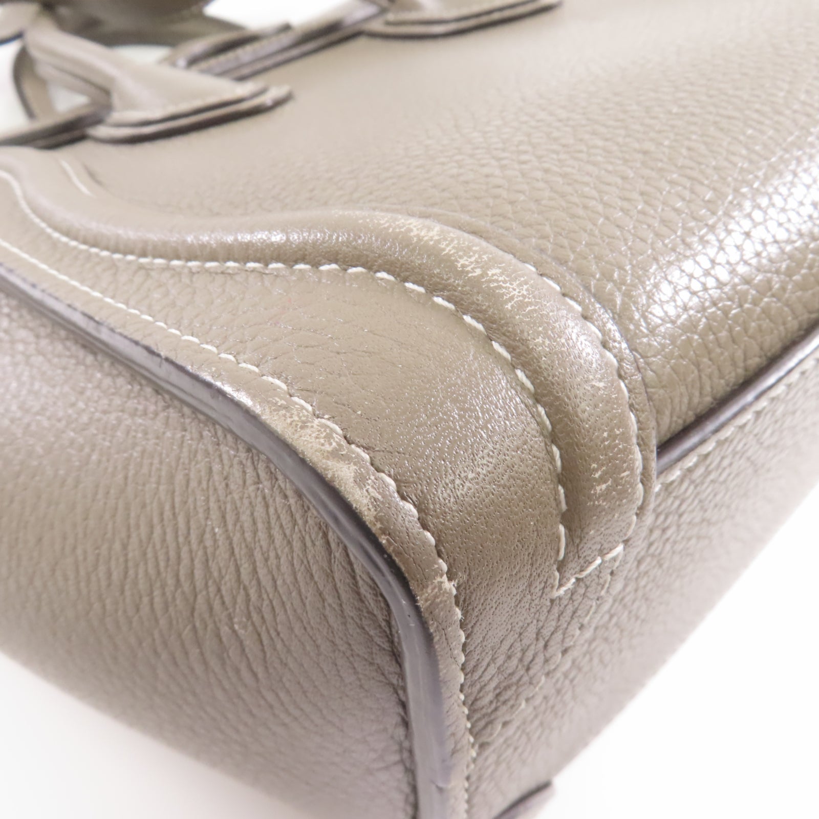 CELINE 牛皮皮革Nano Luggage銀扣手挽肩背兩用袋灰色
