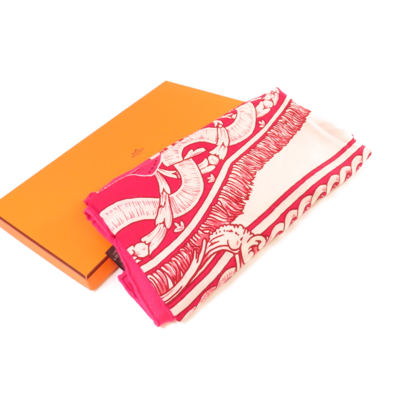 HERMES 羊絨/絲質Scarf絲巾粉紅色/白色