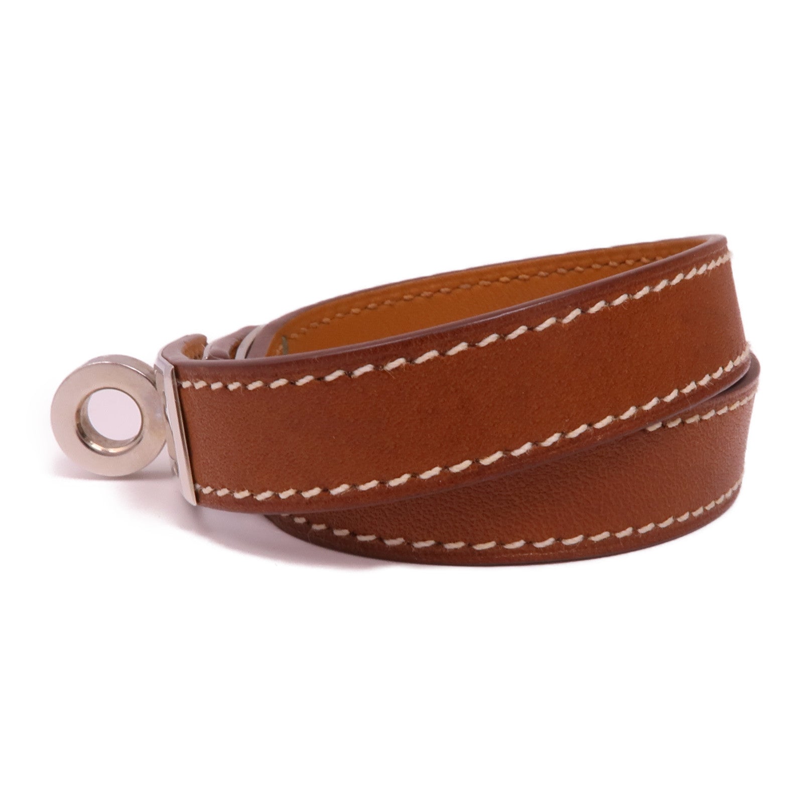 HERMES Swift皮革Kelly Double Tour Bracelet銀扣手鏈Brown