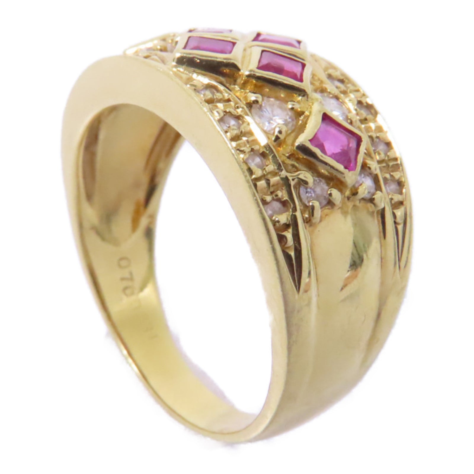 JEWELRY 【激減優惠】18K黃金Ruby Ring 0.70ct紅寶石/0.031ct鑽石戒指US#7.25