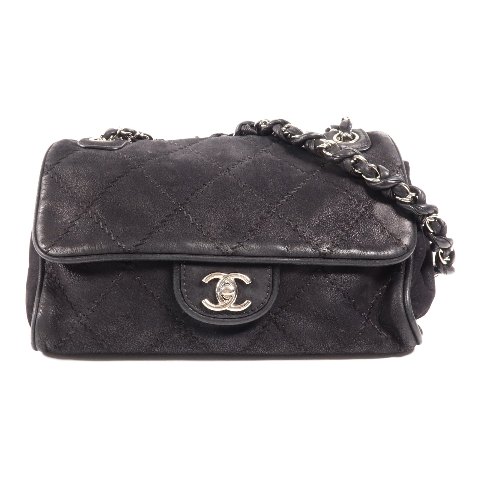 CHANEL 麂皮皮革Chain Shoulder Bag銀扣鏈帶肩背袋