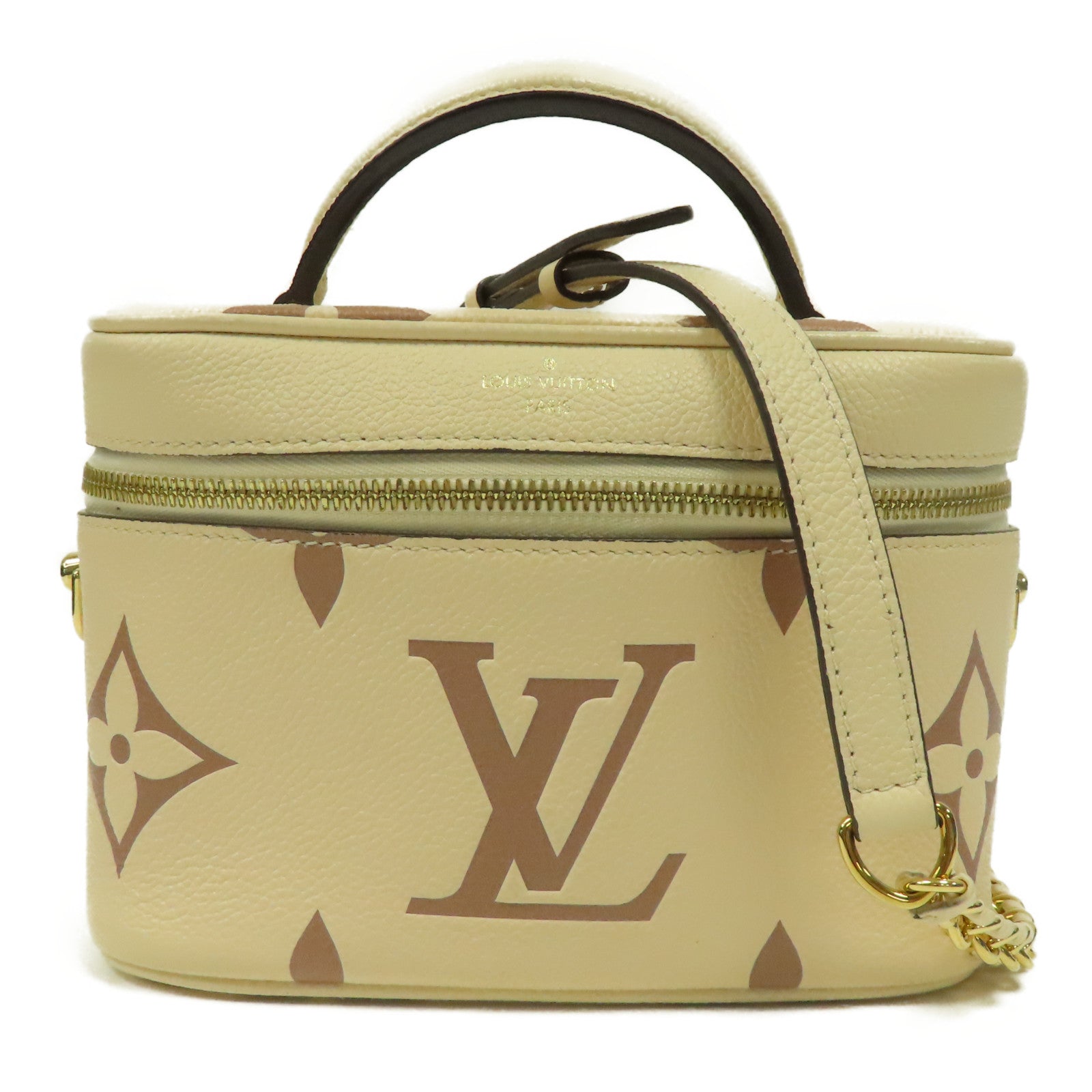 LOUIS VUITTON Monogram Empreinte Vanity金扣手挽肩背兩用袋米色