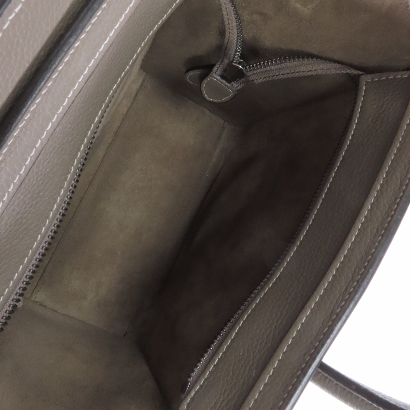 CELINE 牛皮皮革Nano Luggage銀扣手挽肩背兩用袋灰色