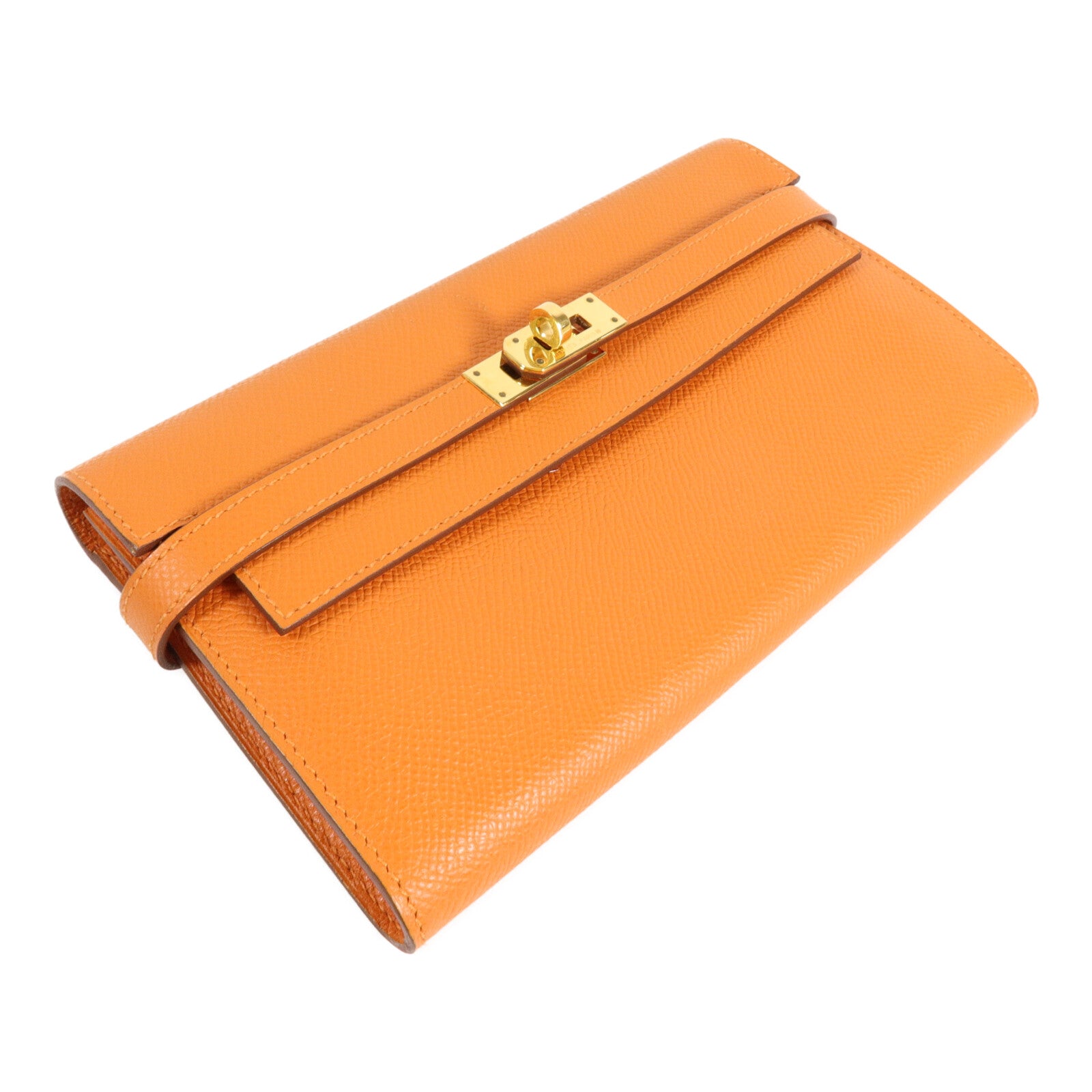 HERMES Epsom皮革Kelly Long Wallet長錢包Orange