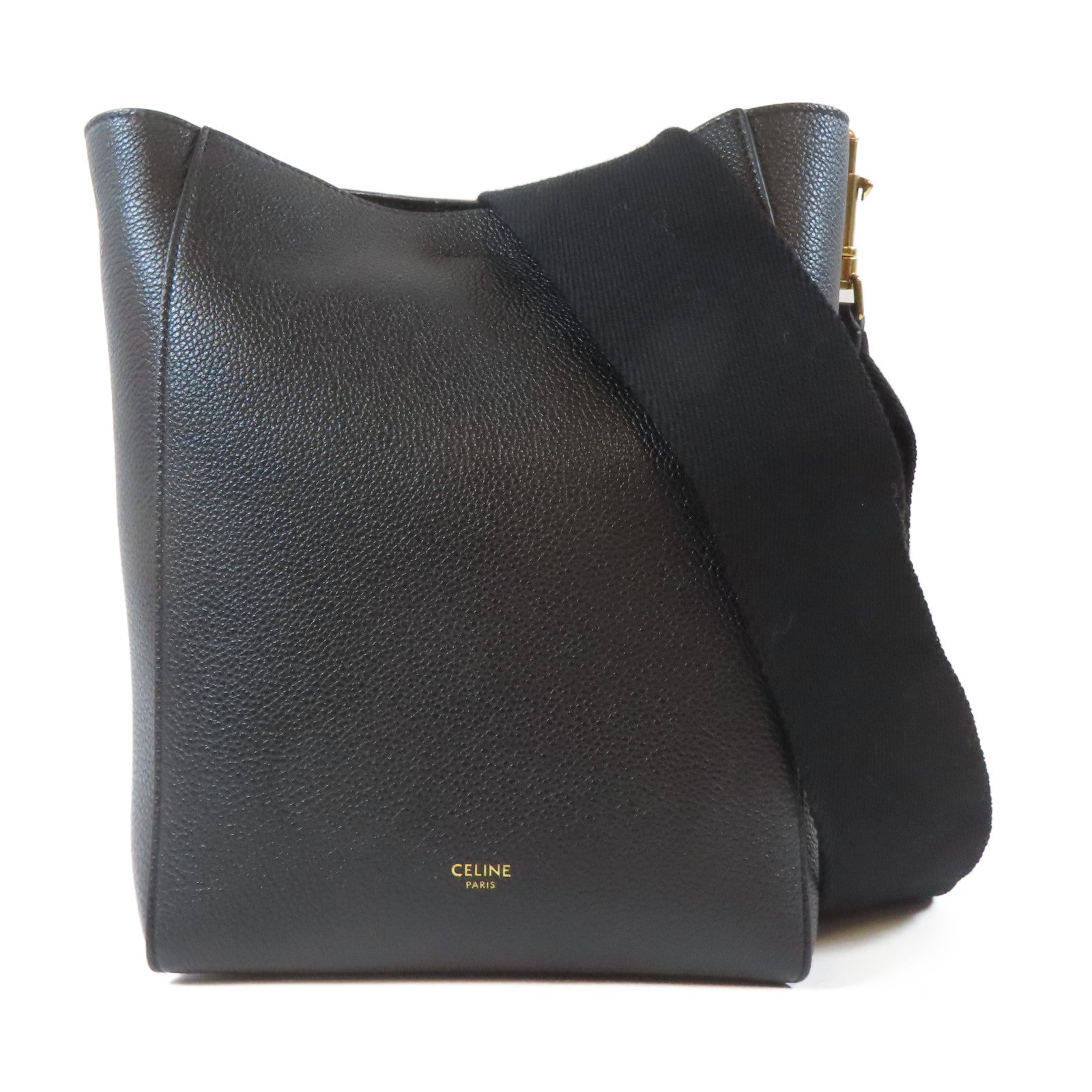 CELINE 牛皮皮革Sangle Bucket Small金扣肩背袋黑色