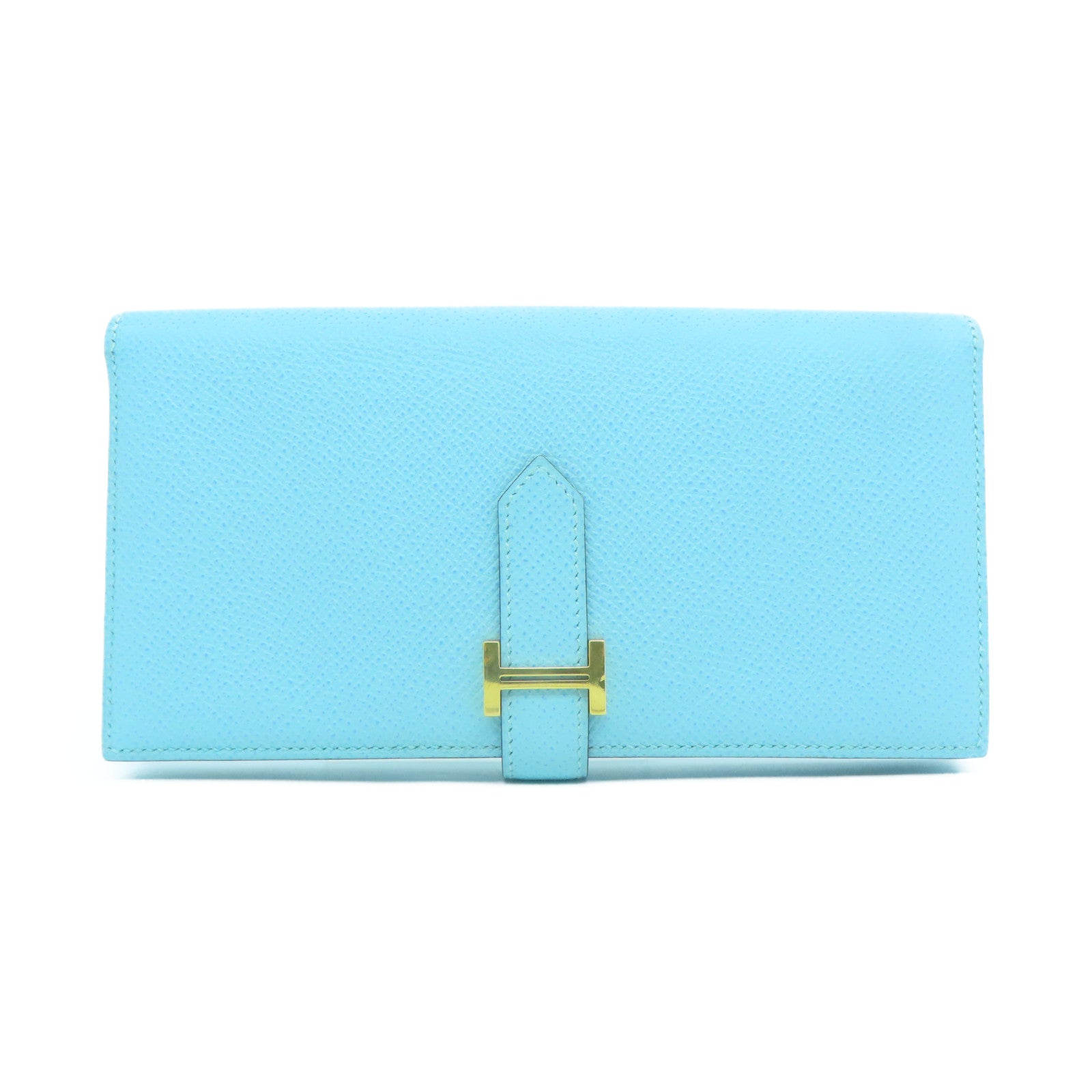 HERMES 【激減優惠】 Epsom皮革Bearn Long Wallet金扣長錢包Bleu Atoll環礁藍色