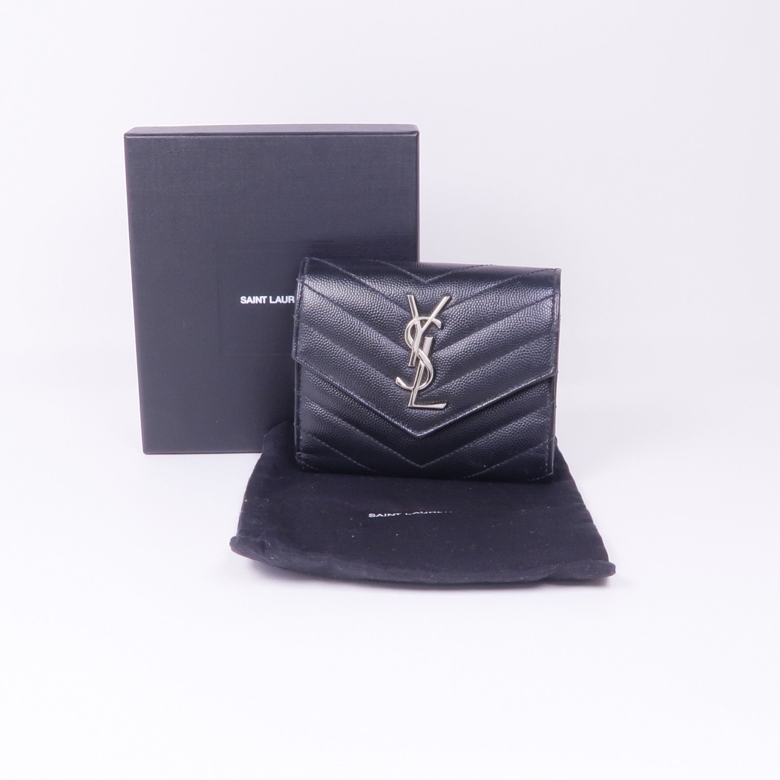 SAINT LAURENT 牛皮皮革Cassandre銀扣錢包