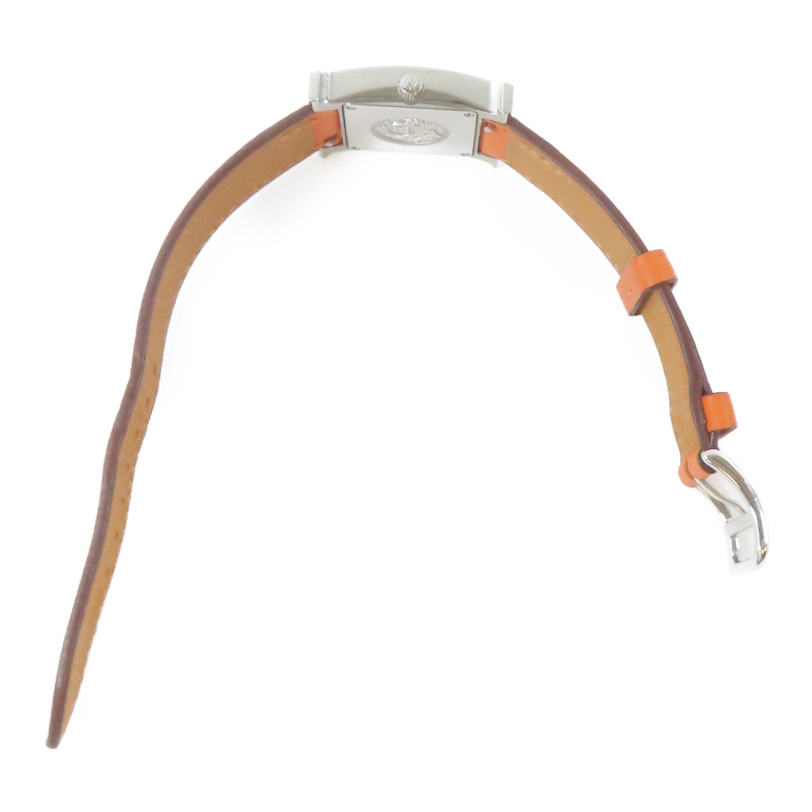 HERMES H watch不鏽鋼/皮革手錶石英機芯白色#16cm