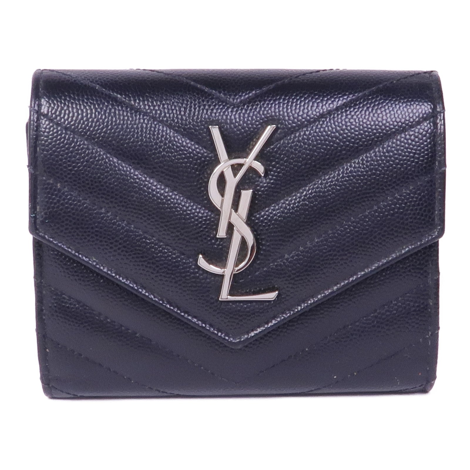 SAINT LAURENT 牛皮皮革Cassandre銀扣錢包