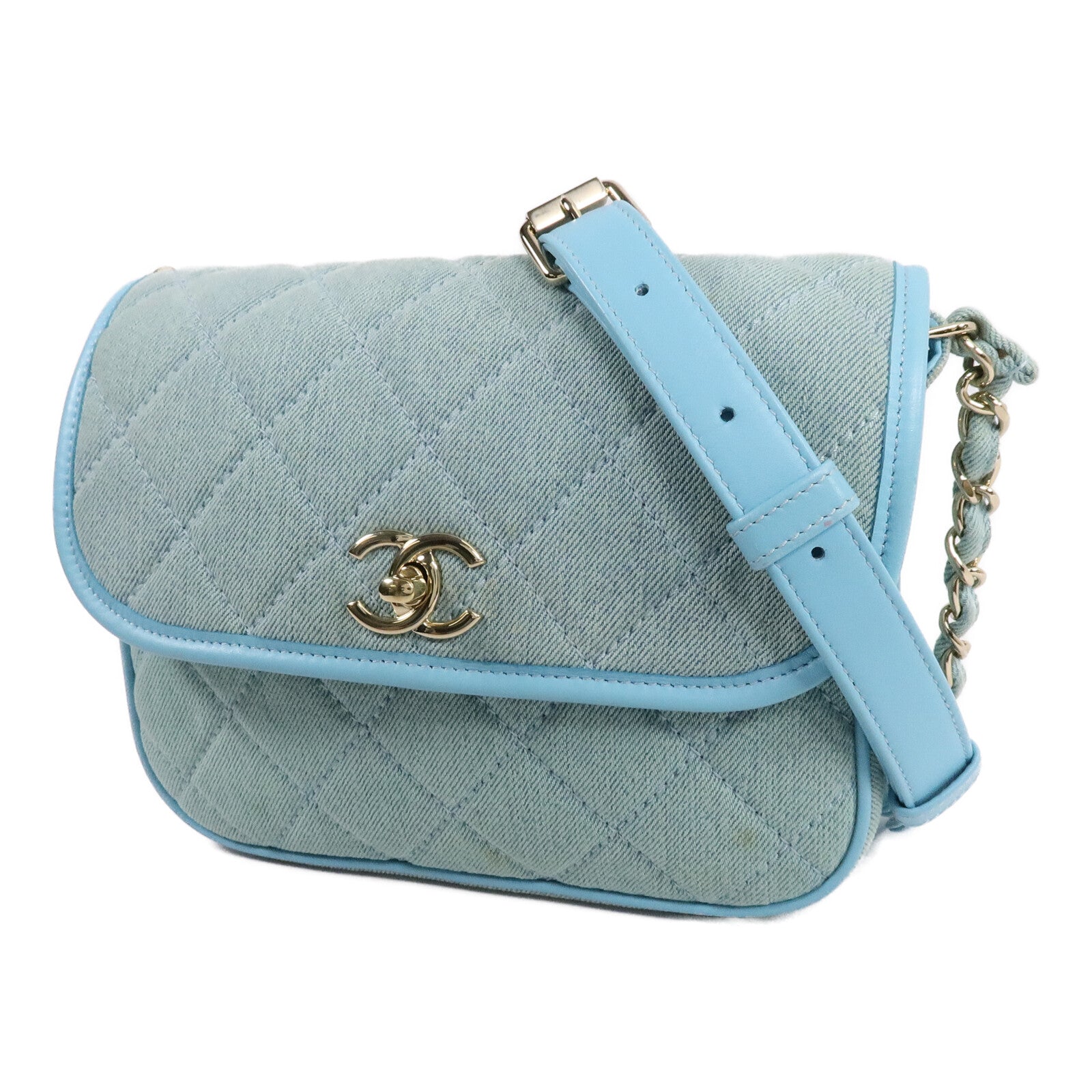 CHANEL 牛仔布Small Messenger Bag鏈帶肩背袋