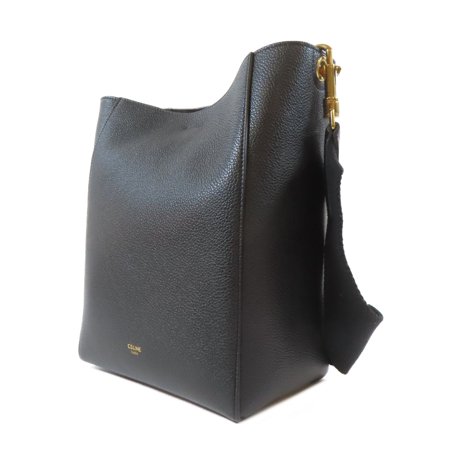 CELINE 牛皮皮革Sangle Bucket Small金扣肩背袋黑色