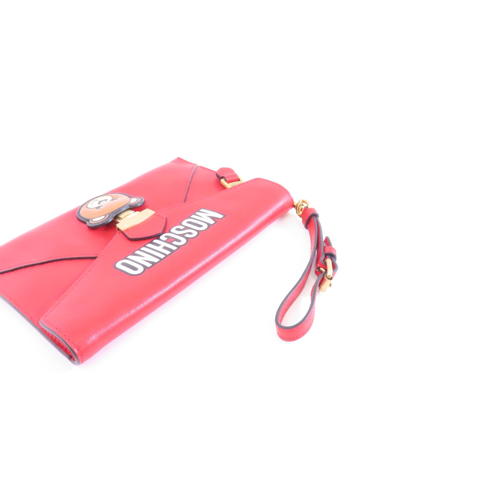 MOSCHINO 牛皮皮革Clutch Bag金扣手拿包紅色