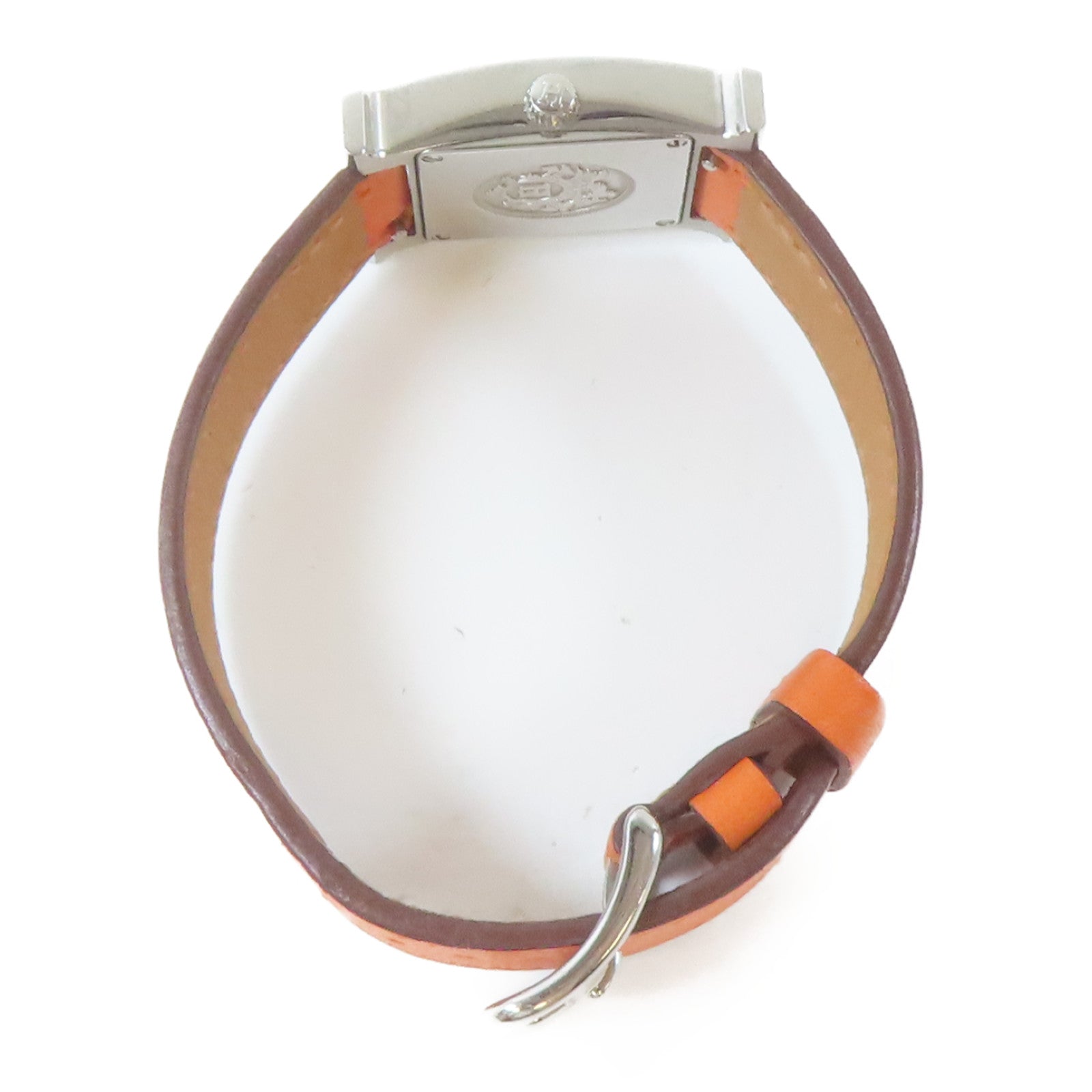HERMES H watch不鏽鋼/皮革手錶石英機芯白色#16cm