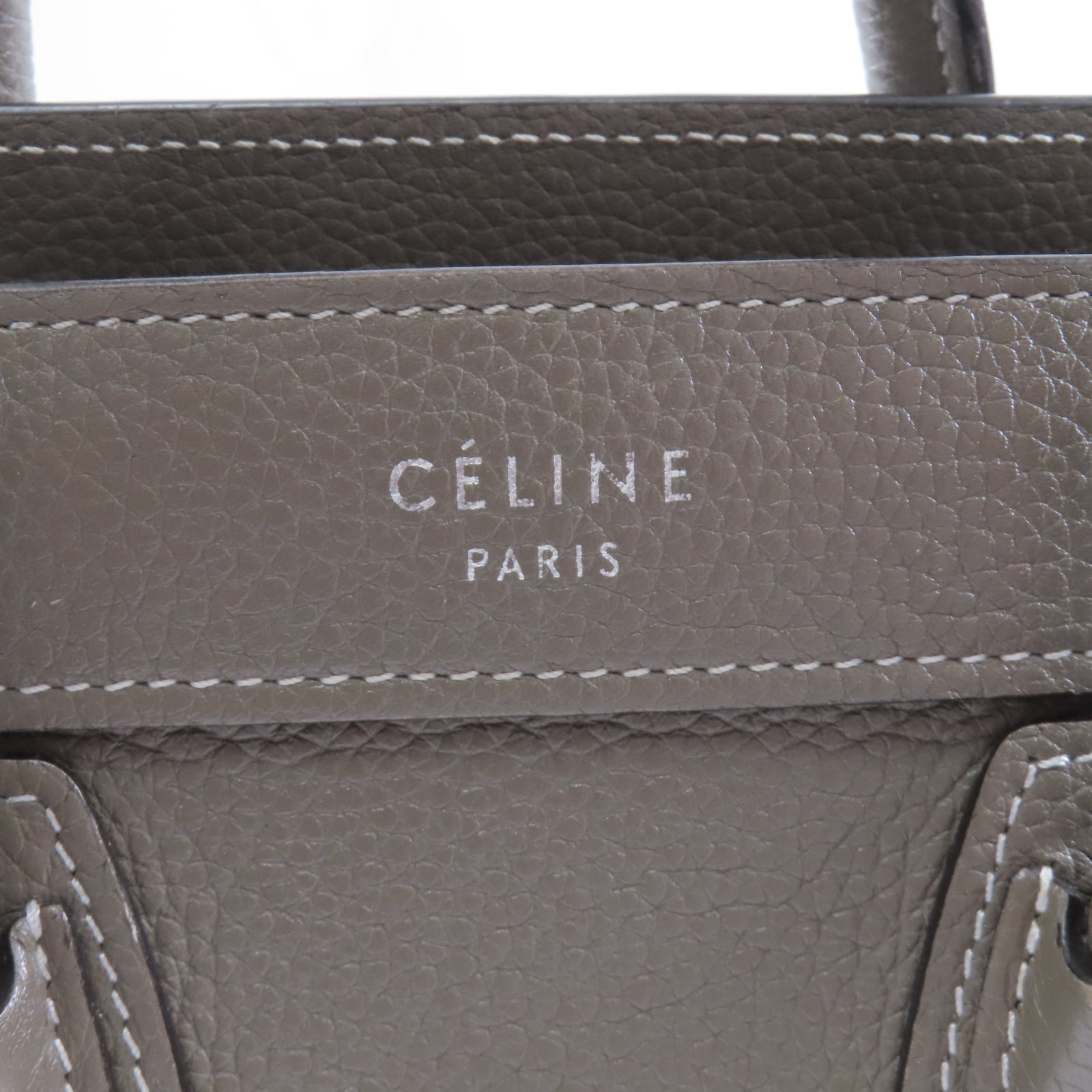CELINE 牛皮皮革Nano Luggage銀扣手挽肩背兩用袋灰色