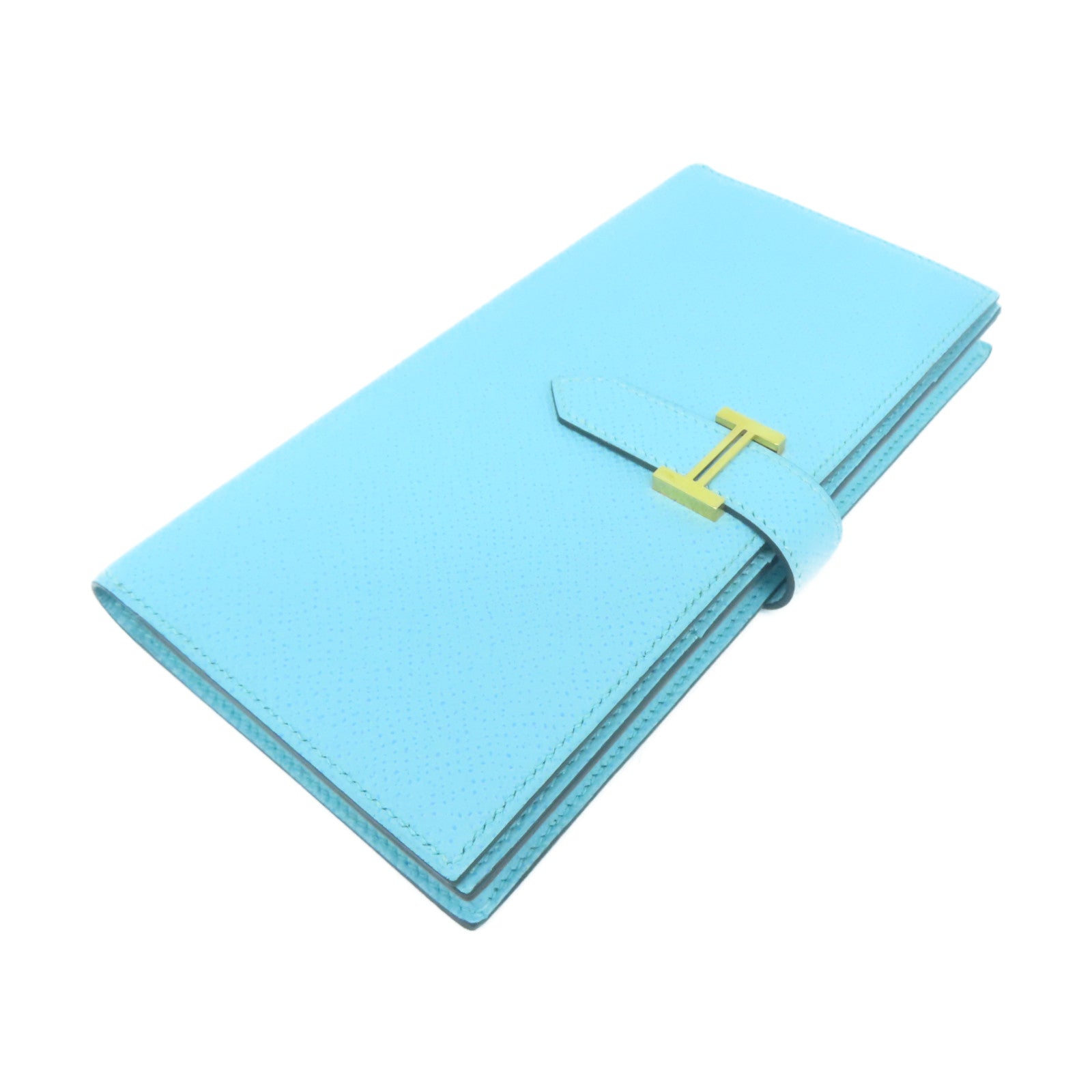 HERMES 【激減優惠】 Epsom皮革Bearn Long Wallet金扣長錢包Bleu Atoll環礁藍色