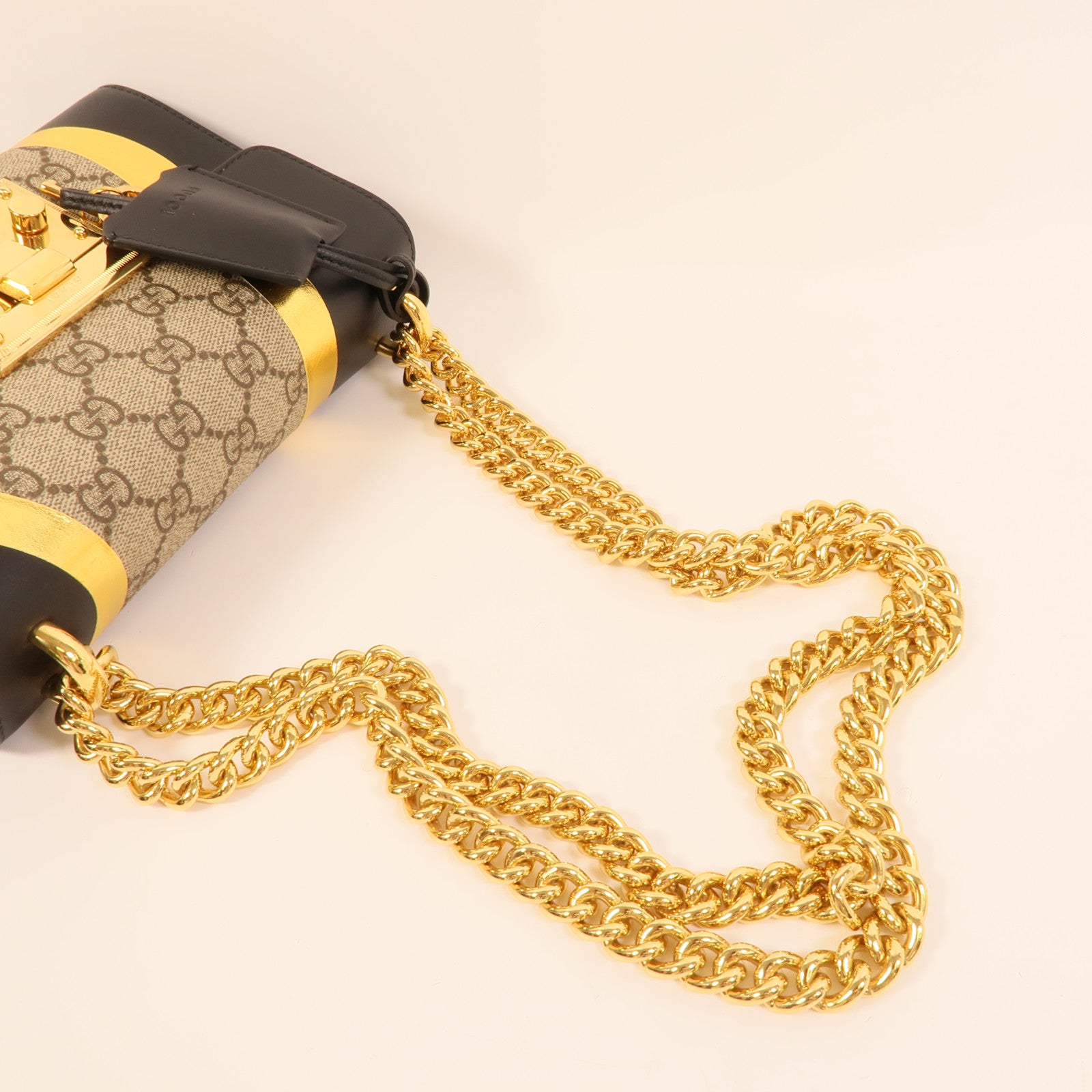 GUCCI 塗層帆布/牛皮皮革Padlock Bag鏈帶肩背袋