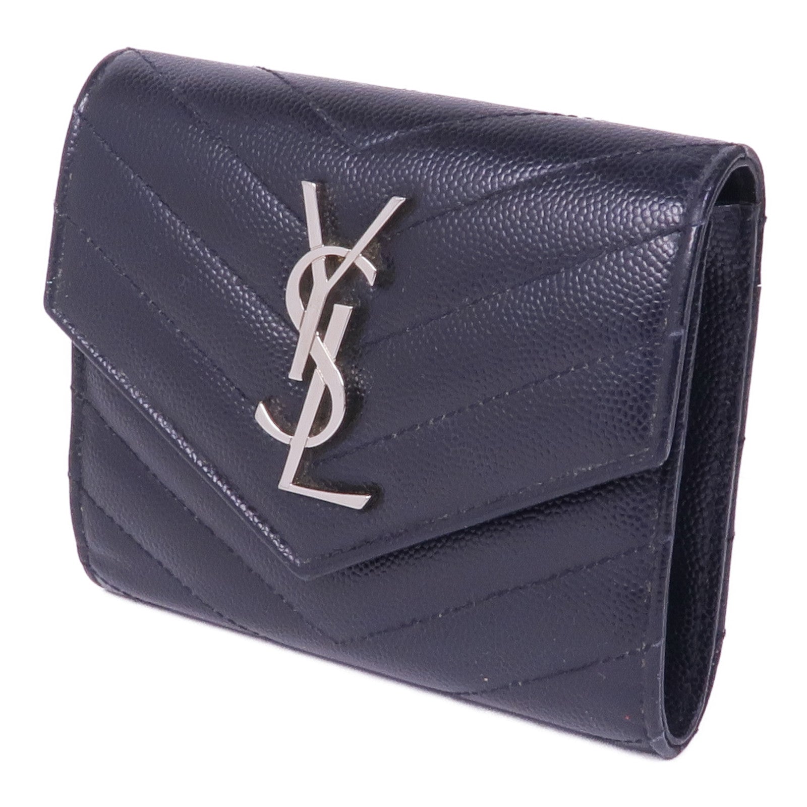 SAINT LAURENT 牛皮皮革Cassandre銀扣錢包