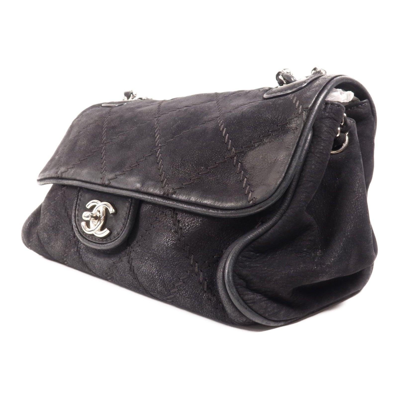 CHANEL 麂皮皮革Chain Shoulder Bag銀扣鏈帶肩背袋