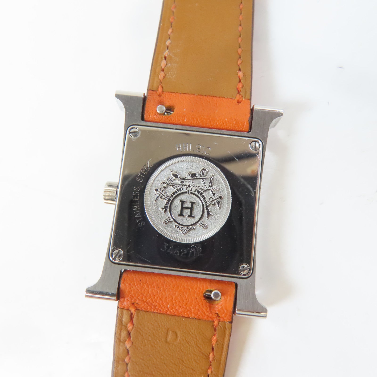 HERMES H watch不鏽鋼/皮革手錶石英機芯白色#16cm