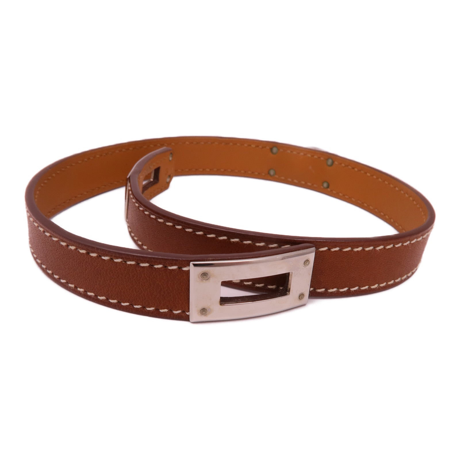 HERMES Swift皮革Kelly Double Tour Bracelet銀扣手鏈Brown