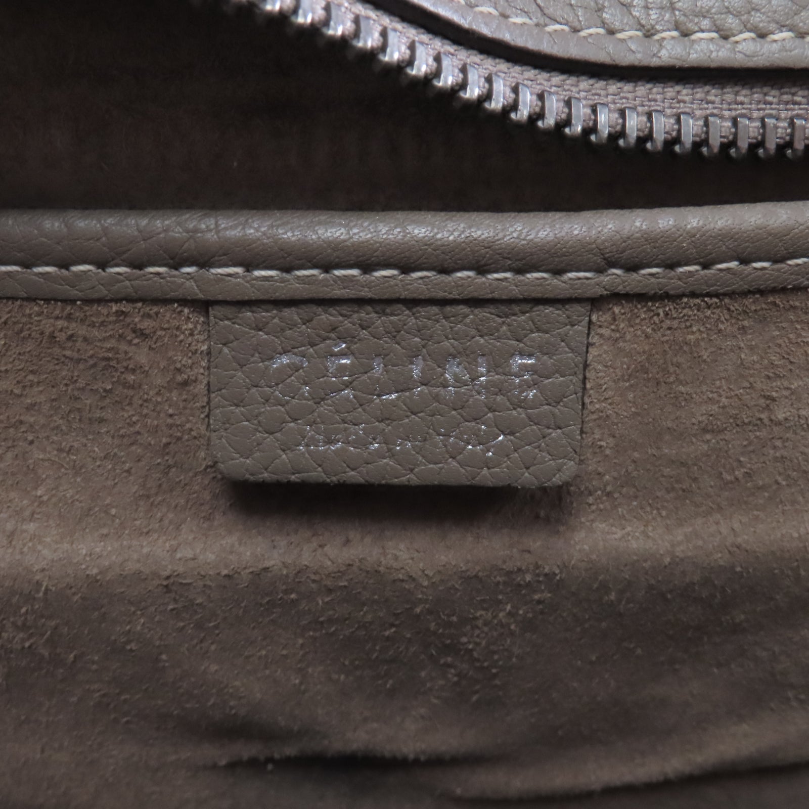 CELINE 牛皮皮革Nano Luggage銀扣手挽肩背兩用袋灰色