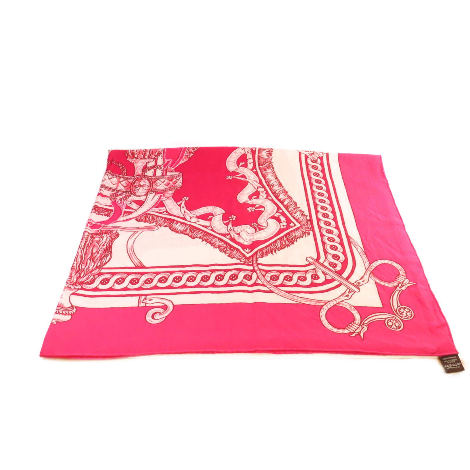 HERMES 羊絨/絲質Scarf絲巾粉紅色/白色